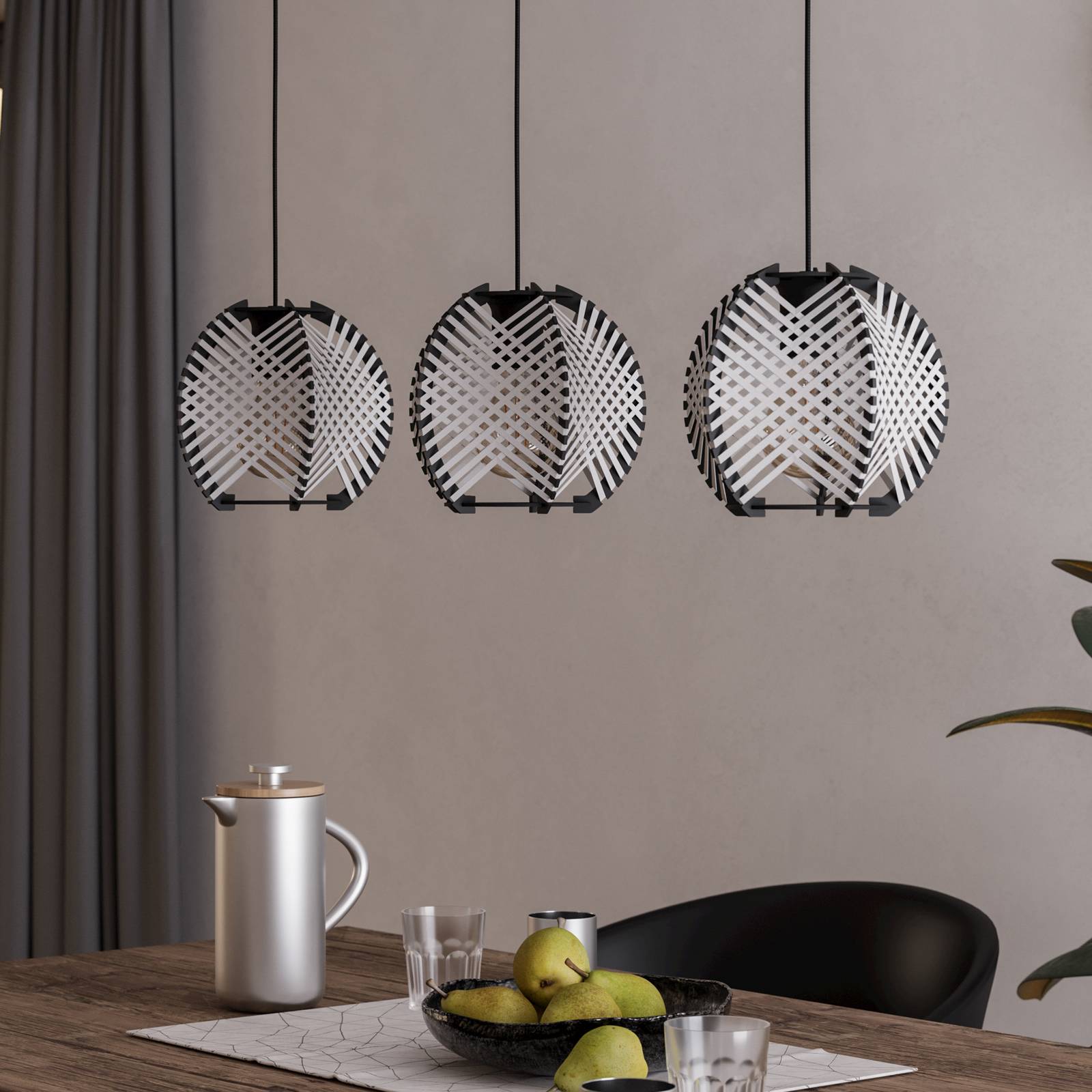 EGLO Hanglamp Waverton, zwart/wit, lengte 92 cm, staal/stof
