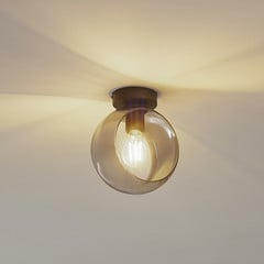 Plafón Lindby Roton, gris/negro, cristal, Ø 20 cm