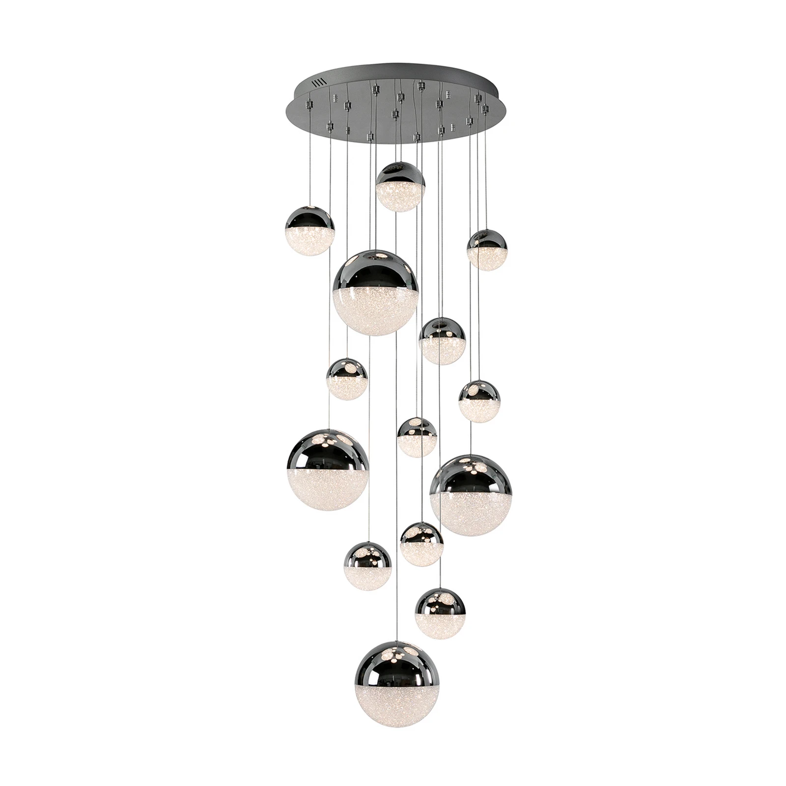 Suspension LED Sphere, 14 ampoules, chrome, à intensité variable, Ø 60 cm