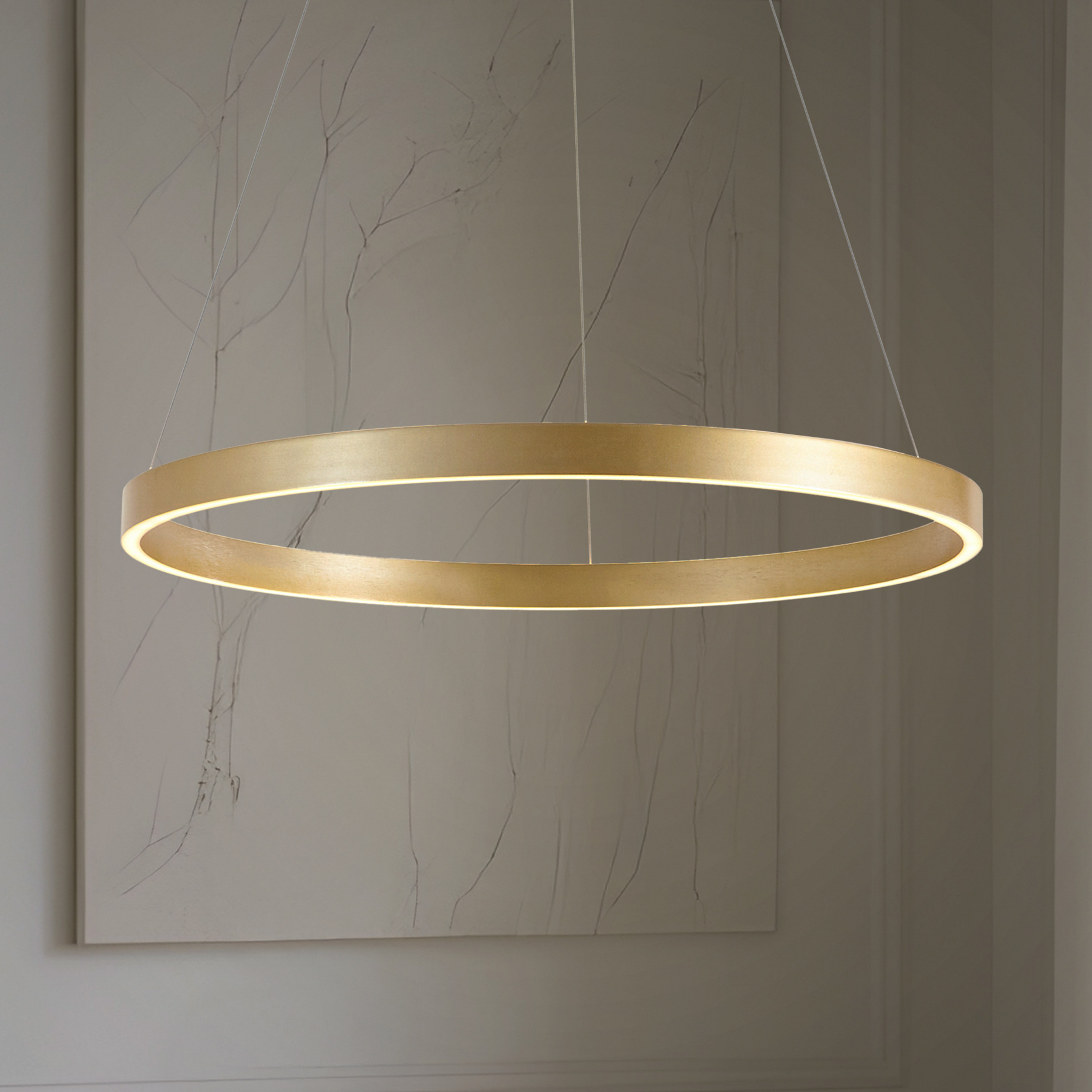 Lucande LED piekaramais gaismeklis Yonam, Ø 80 cm, 1-flg., zelts, CCT