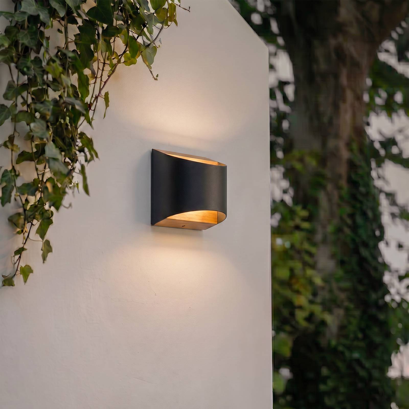 Lindby LED buiten wandlamp Lenore, zwart, metaal, 13,5 cm