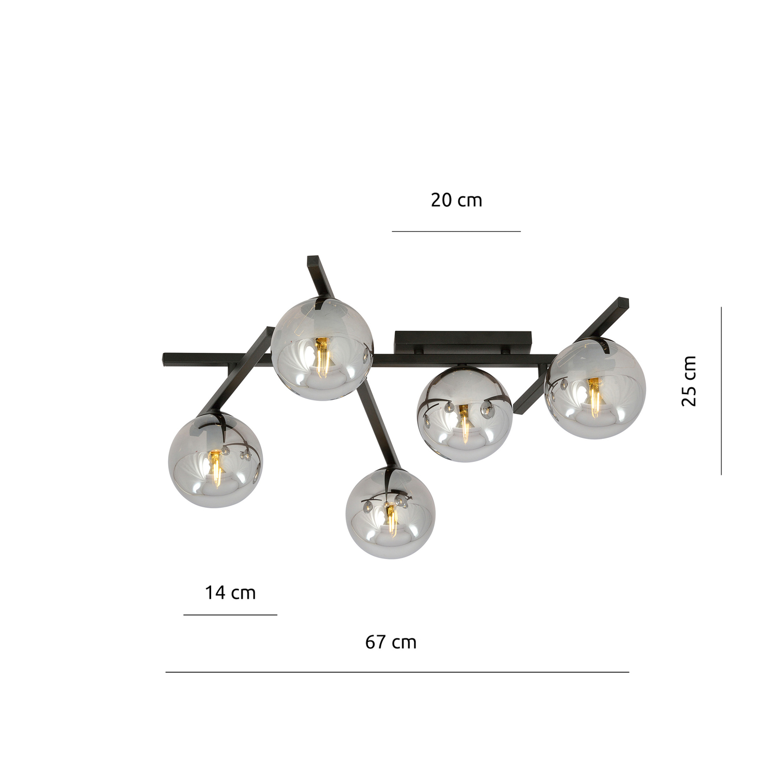 Plafondlamp Smart, zwart/grafiet, 5-lamps