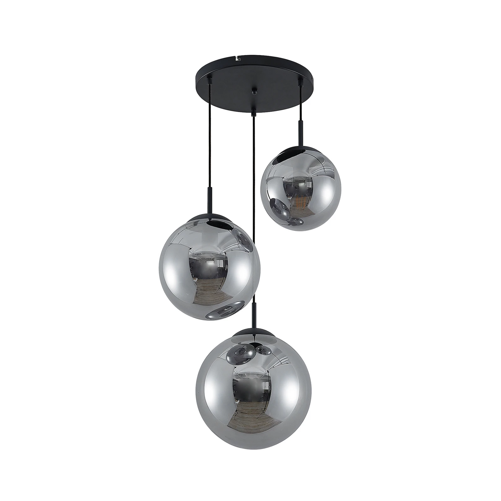 Lindby Hängeleuchte Teeja, rauch, 3-flg., Ø52cm, Glas, E27