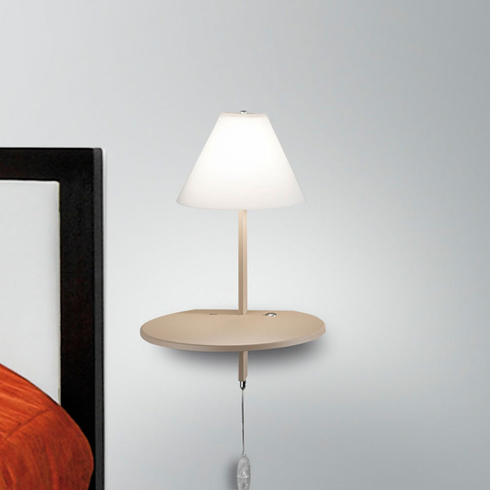 Fabas Luce Goodnight LED wall lamp, USB port, white/taupe, for Bedroom, metal, glass, 8 W, energy efficiency: A+, W: 30 cm, H: 47 cm