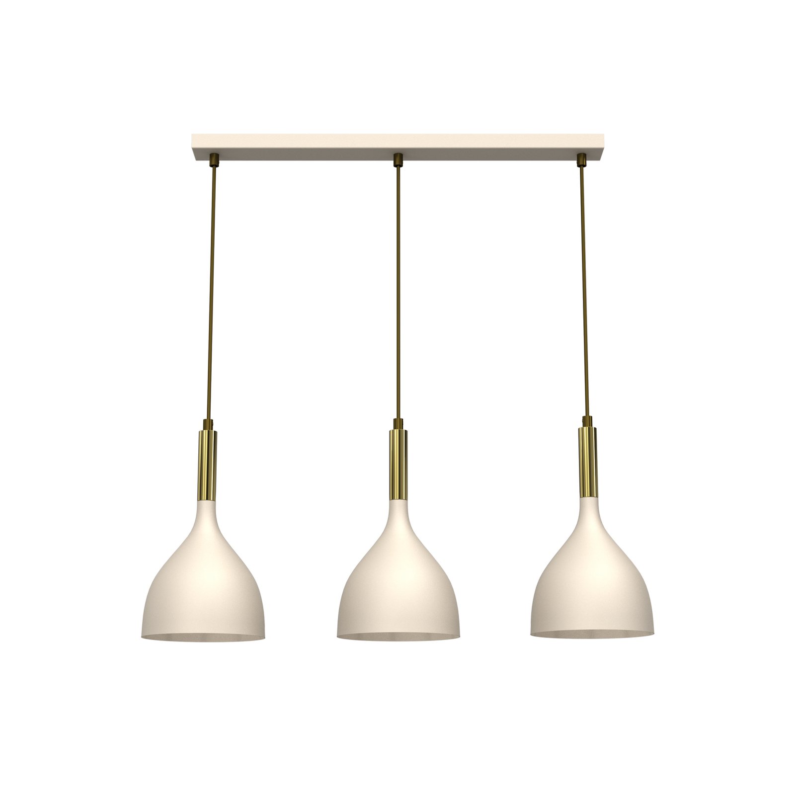 Suspension Noak, 3 lampes, beige/or, allongée, acier