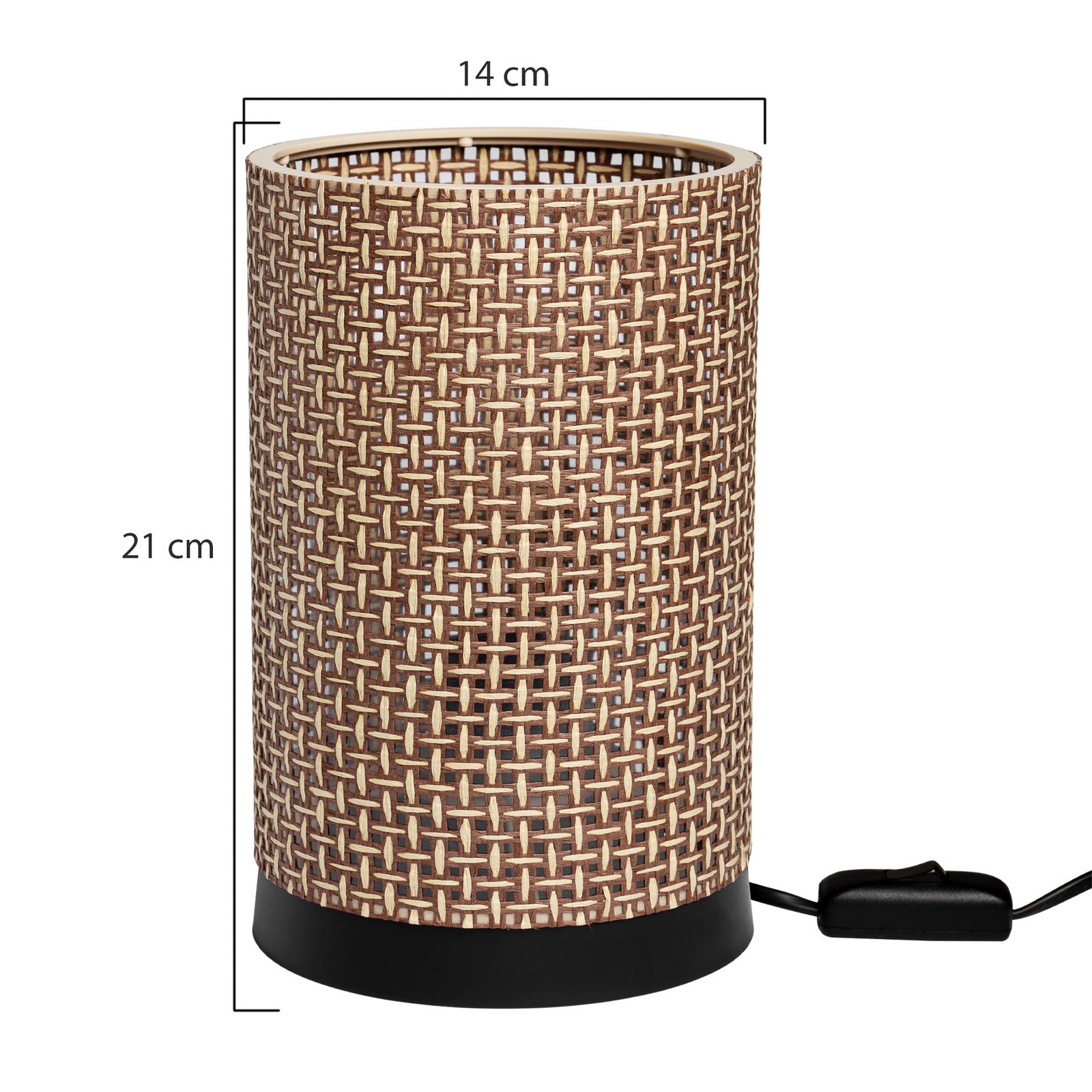 Tischleuchte Tina, braun gemustert, zylindrisch, Ø 14 cm