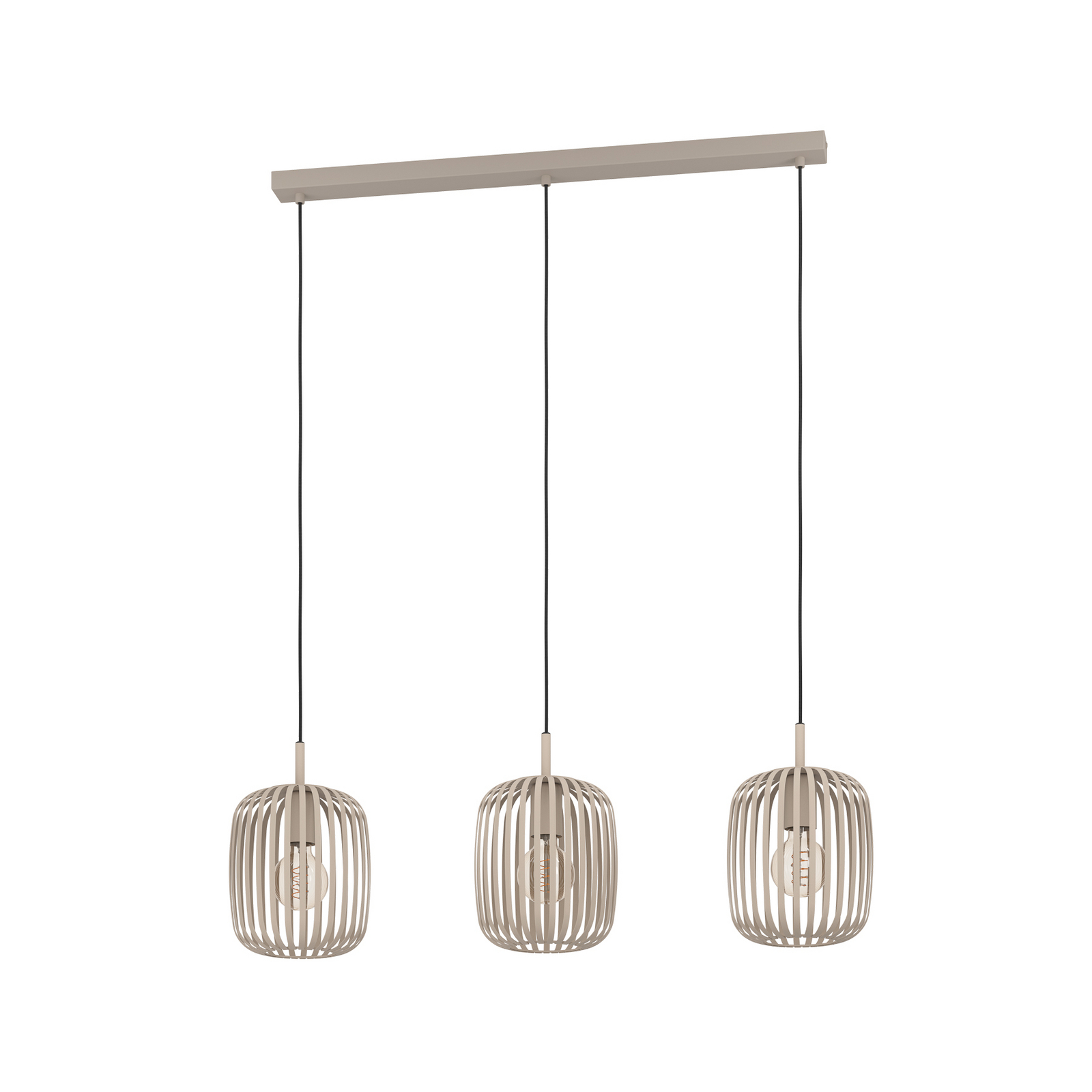 Lámpara colgante Romazzina, beige, longitud 90 cm, 3 luces, metal