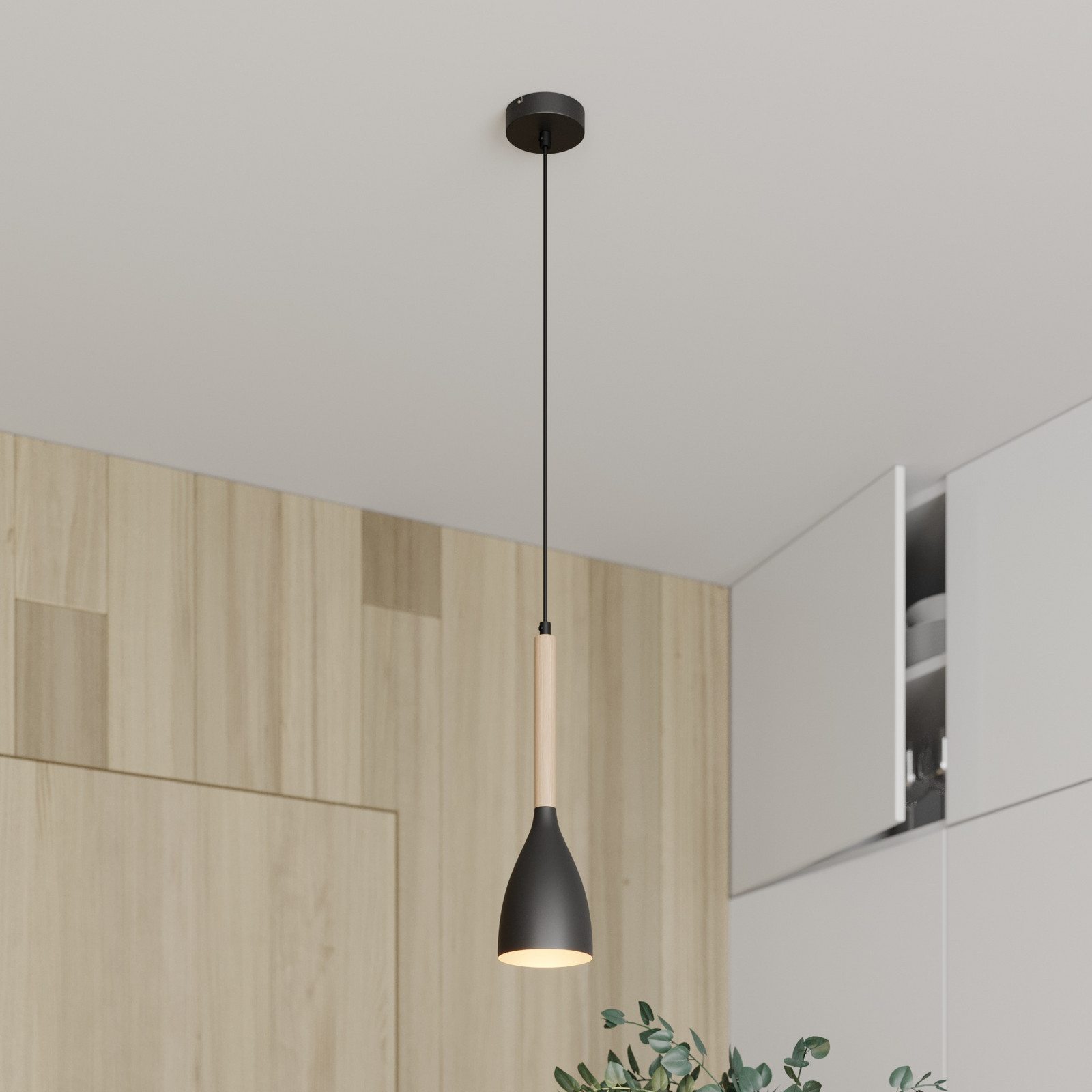Luminex Lampă suspendată Muza negru/lemn deschis Ø 11 cm - Camera de zi / sufragerie - modern - negru auriu lemn deschis - Metal
