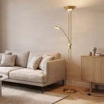 Lampa podłogowa LED Josefin, mosiądz, lampka do czytania, ściemniana