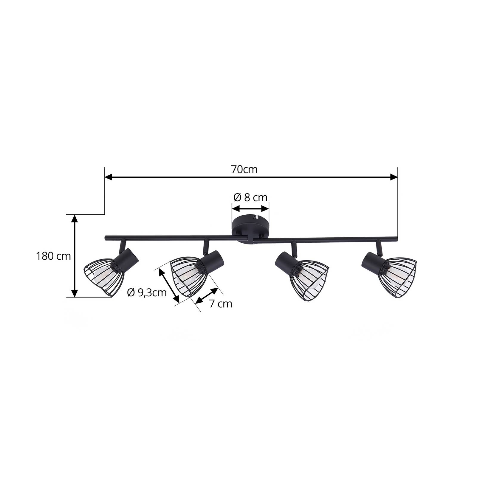 Lampa sufitowa Lindby Piena, czarna, 4-punktowa, metal, 70cm