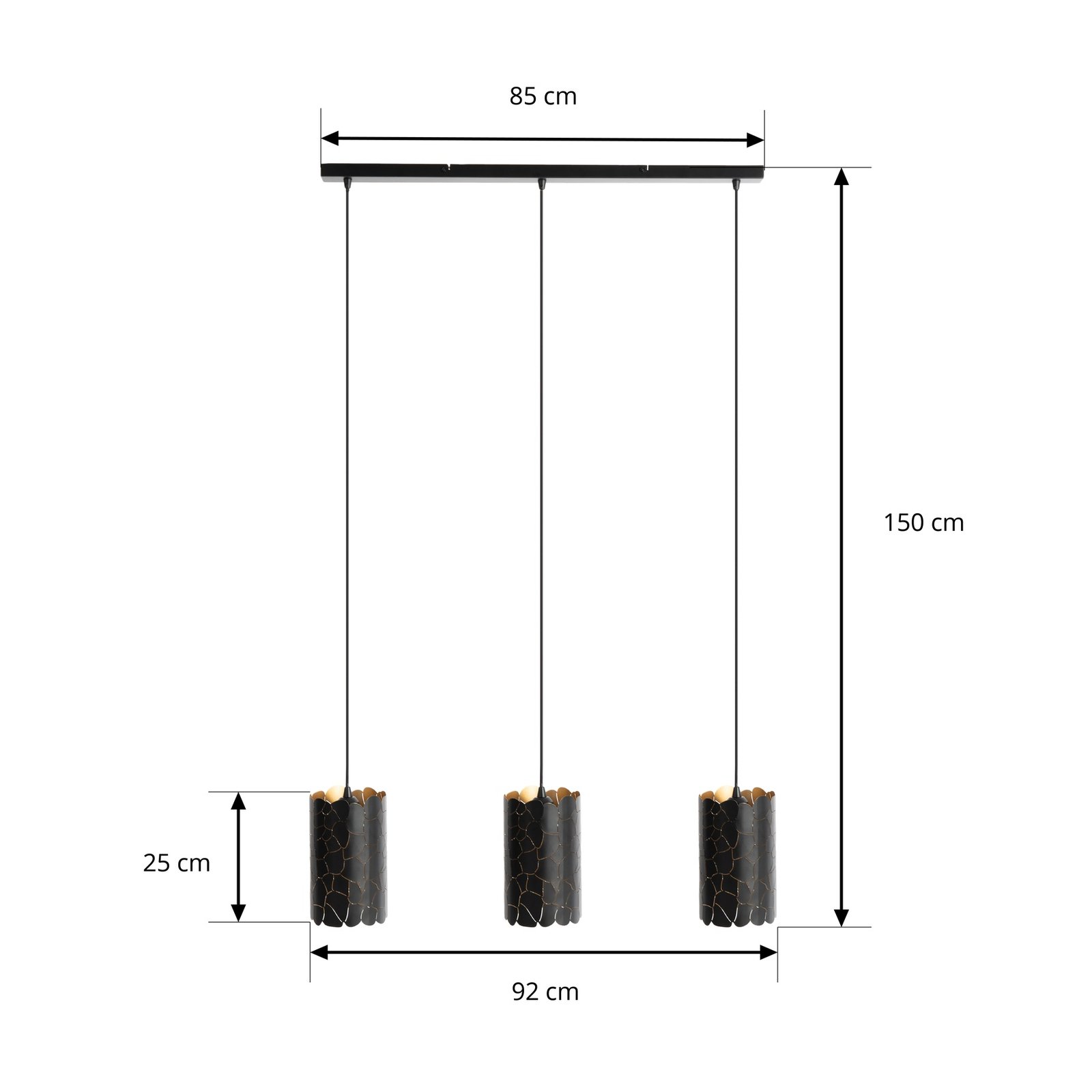 Aralena 3 Suspension Noir/Or - Lindby