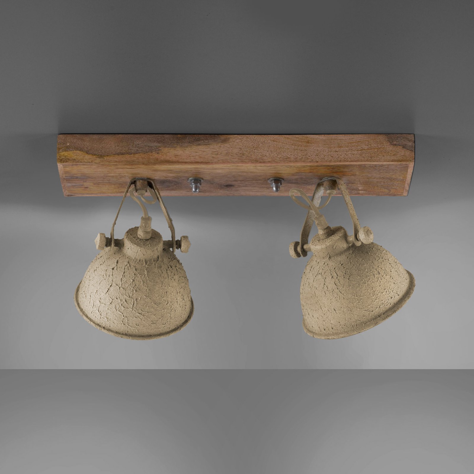 Lampa sufitowa Samia 2-punktowa, drewno, beżowy teksturowany