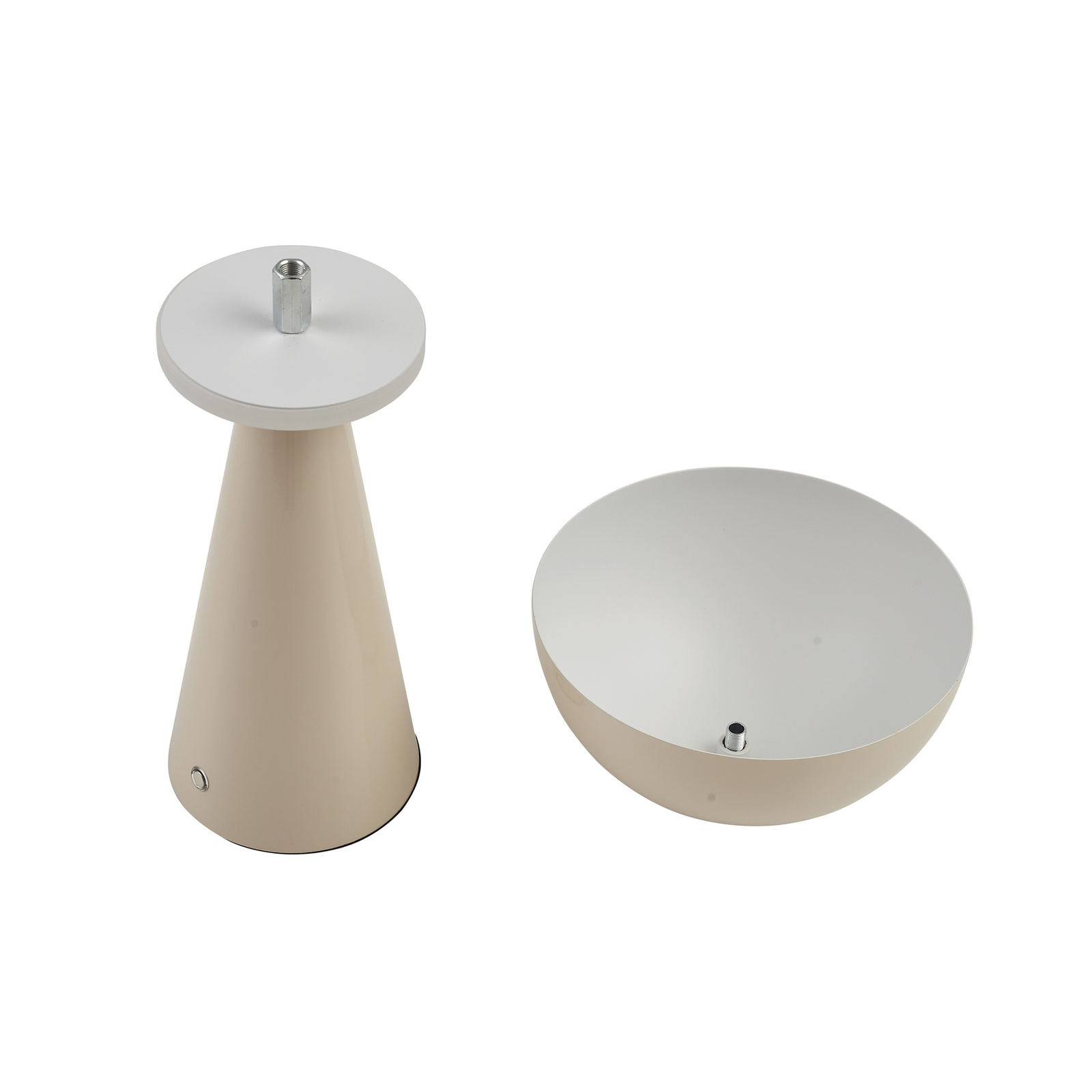 Lámpara de mesa Lindby LED recargable Nevijo, beige, Ø20cm, USB, atenuador