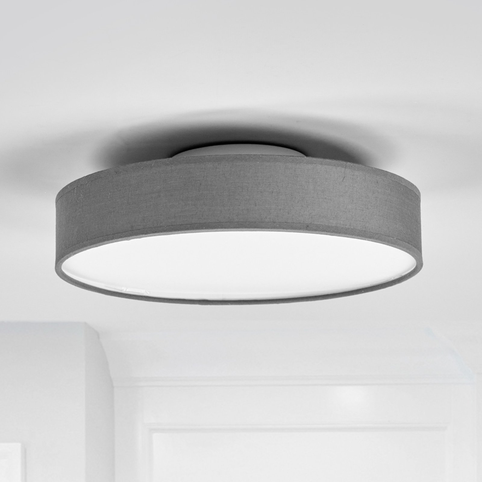 Saira LED-loftlampe med stof, 30 cm, grå