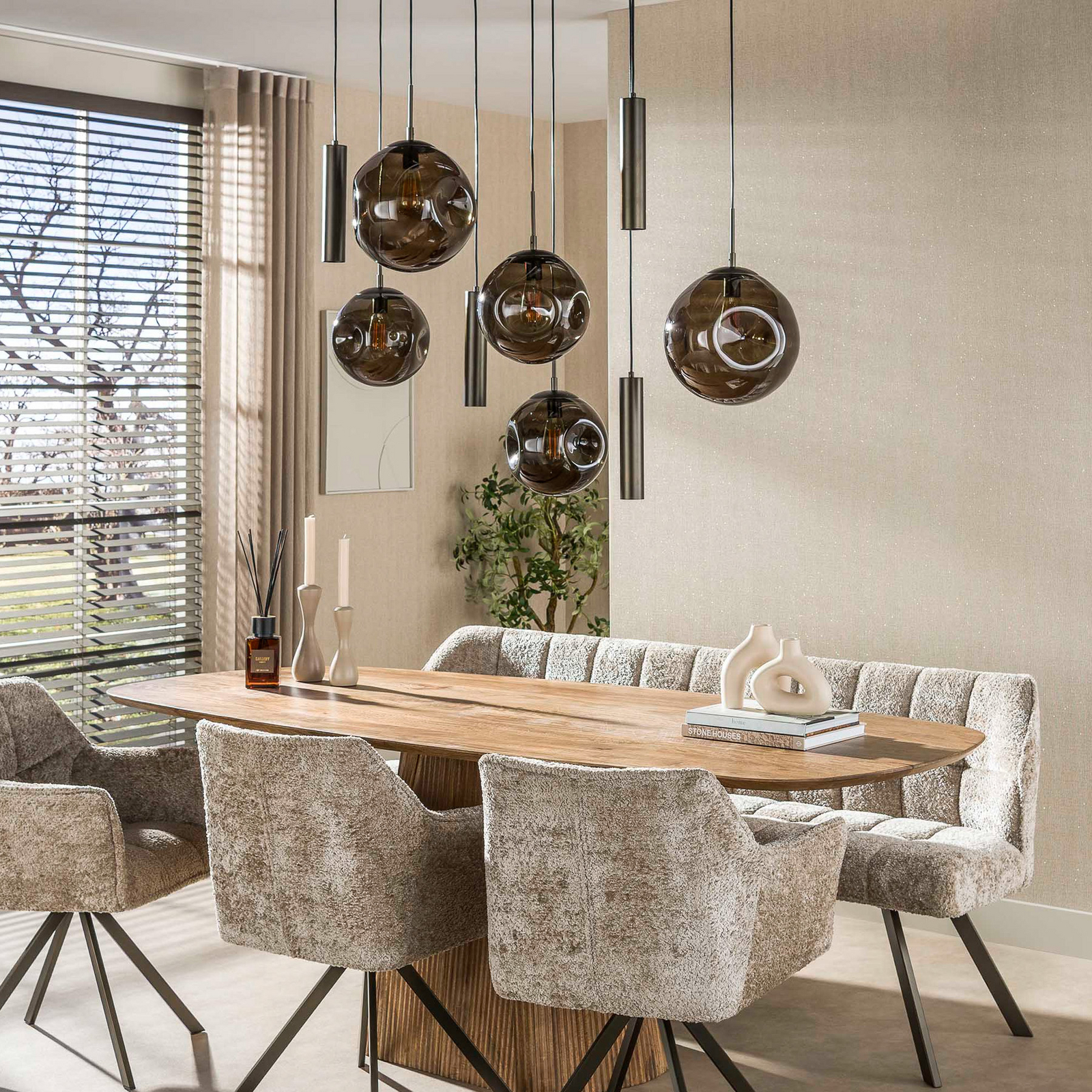 Pendelleuchte Stellar, braun, Glas, 9-flammig, E27, GU10