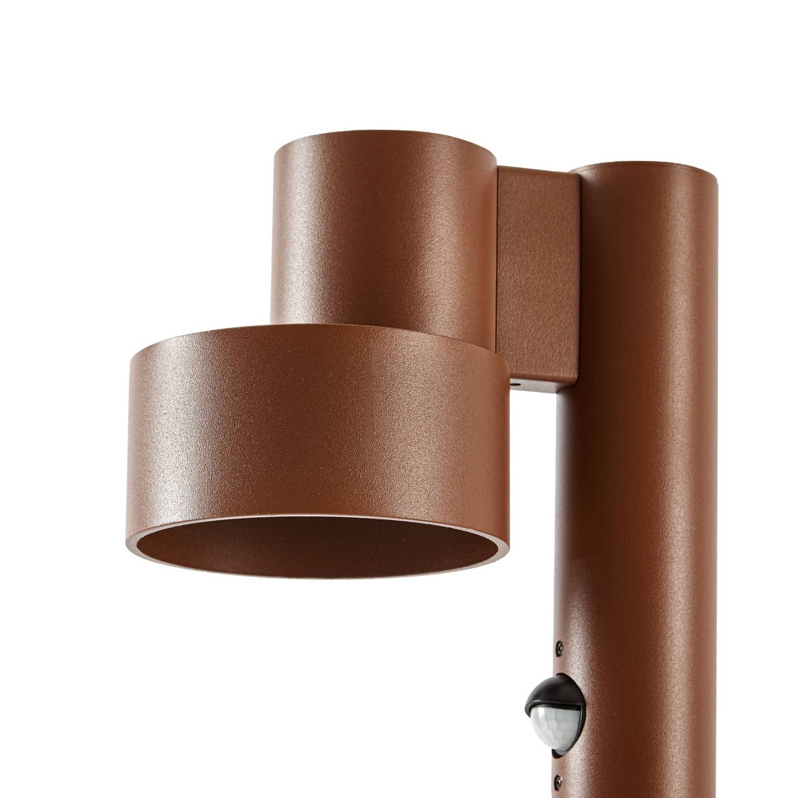 Słupek ogrodowy LED Lucande Elune, brązowy, z czujnikiem, IP44, wysokość 77 cm