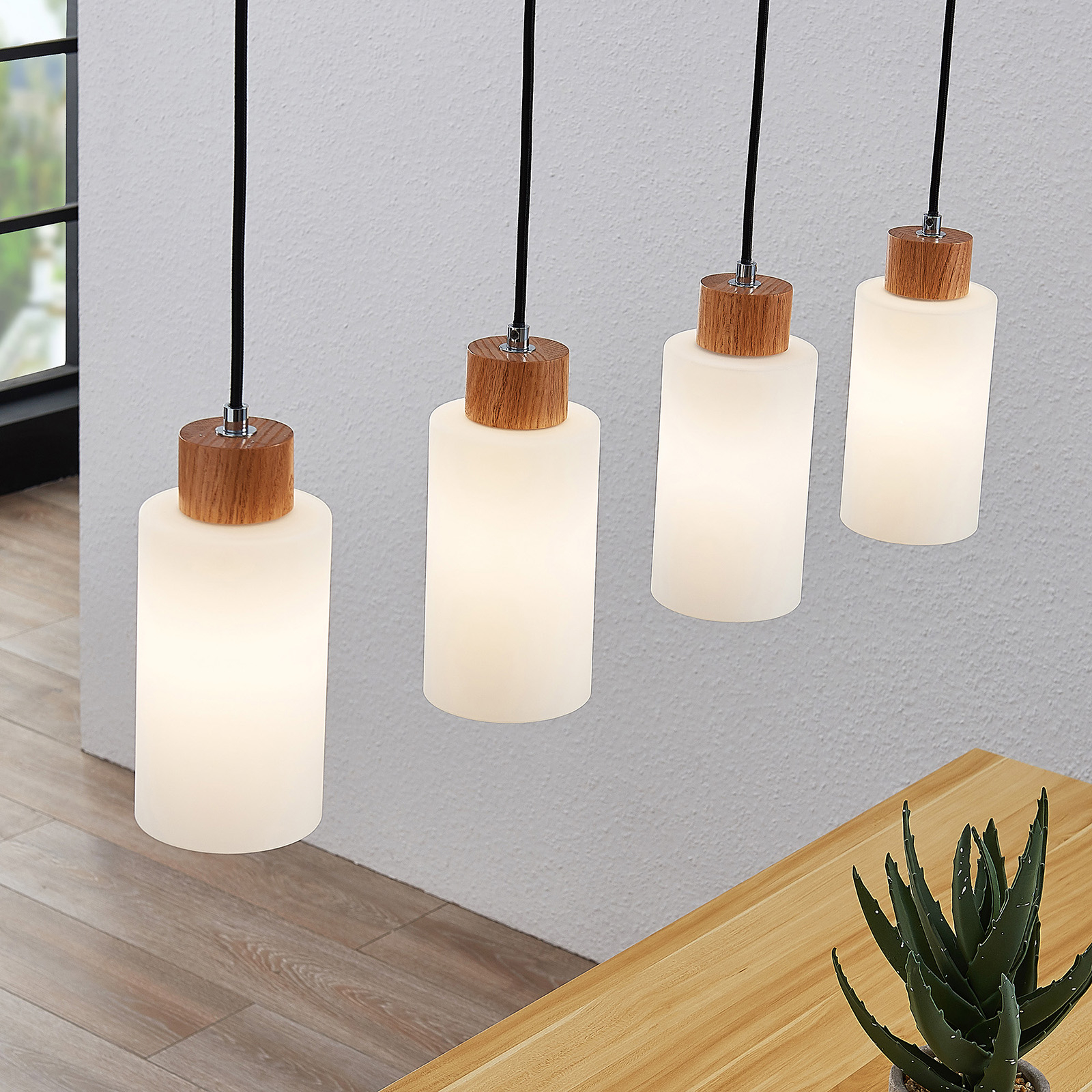 Lindby Nicus wooden hanging lamp, four-bulb