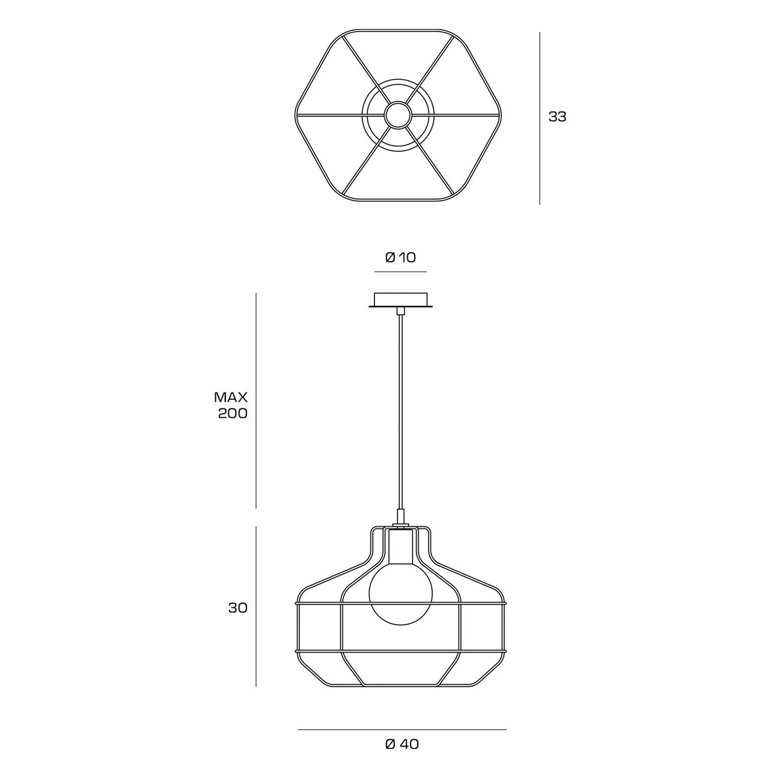 Draad hanglamp, zwart, metalen kooi, 40 x 33 cm