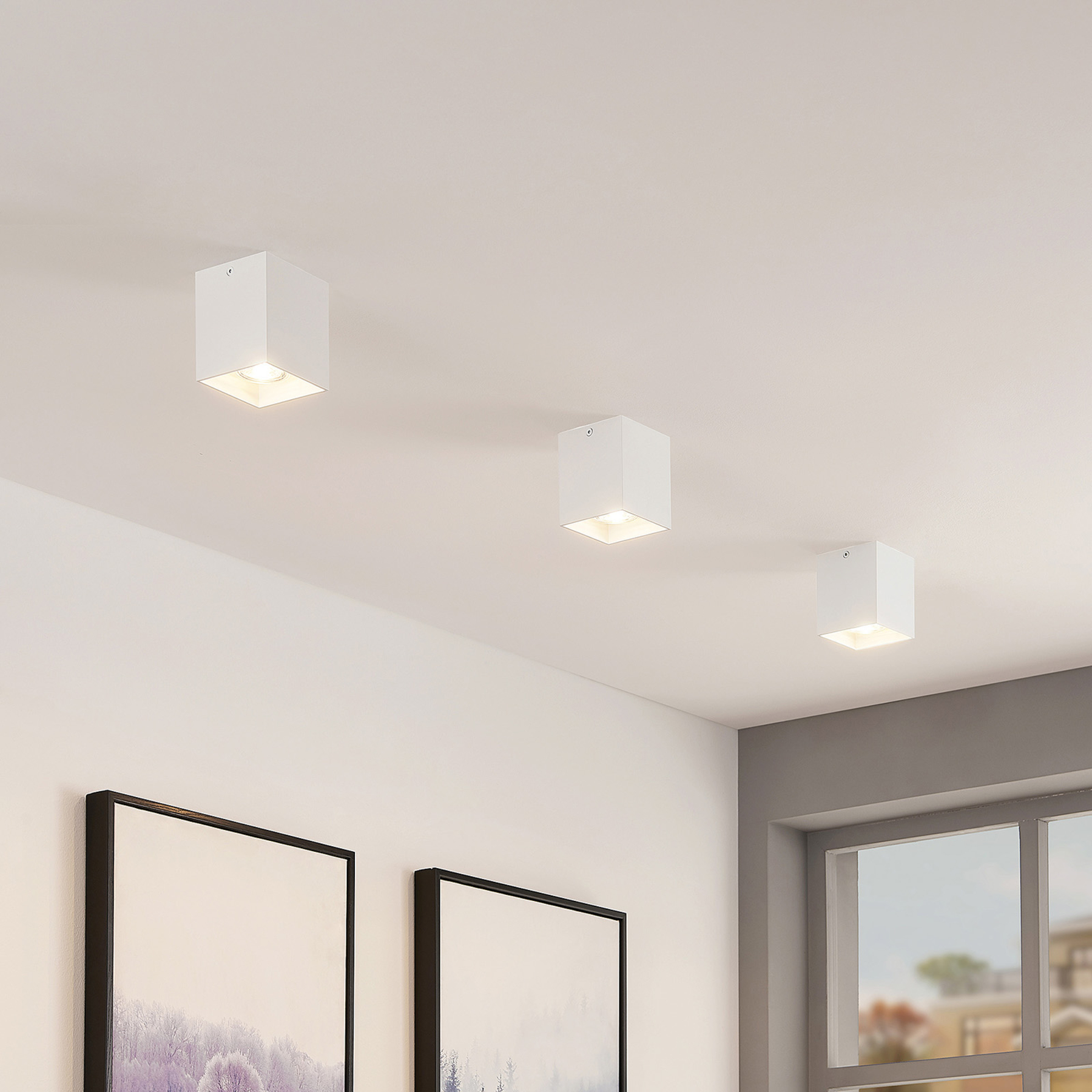 ELC Efey ceiling lamp, GU10, angular, white, for Living / Dining Room, aluminium, metal, GU10, 50 W, energy efficiency: A++, L: 8.3 cm, W: 8.3 cm, H: 9.5 cm