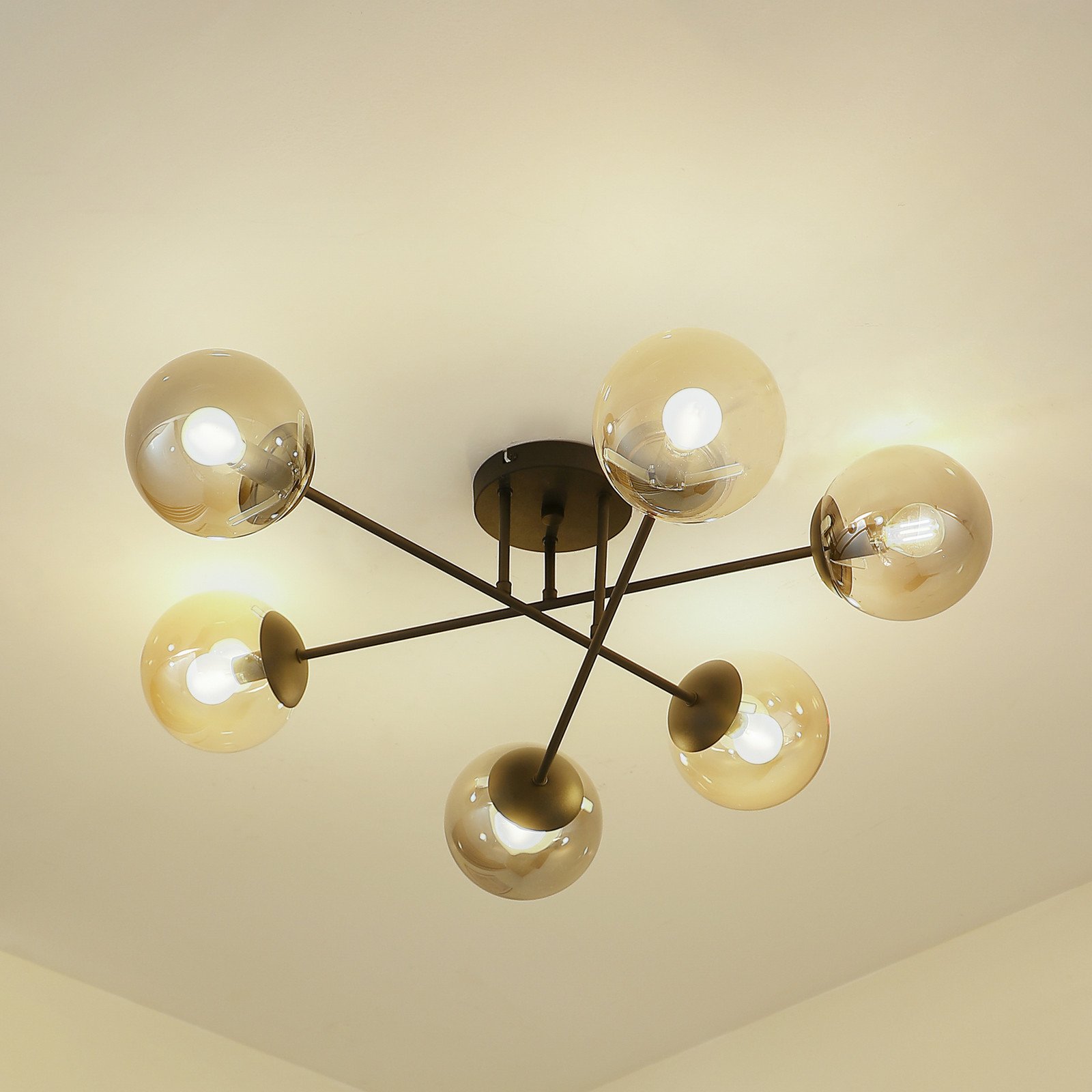 Lindby plafonieră Isamer gri fum/ambră Ø 80 cm glob - Camera de zi / sufragerie - modern - negru gri fumuriu - Sticlă