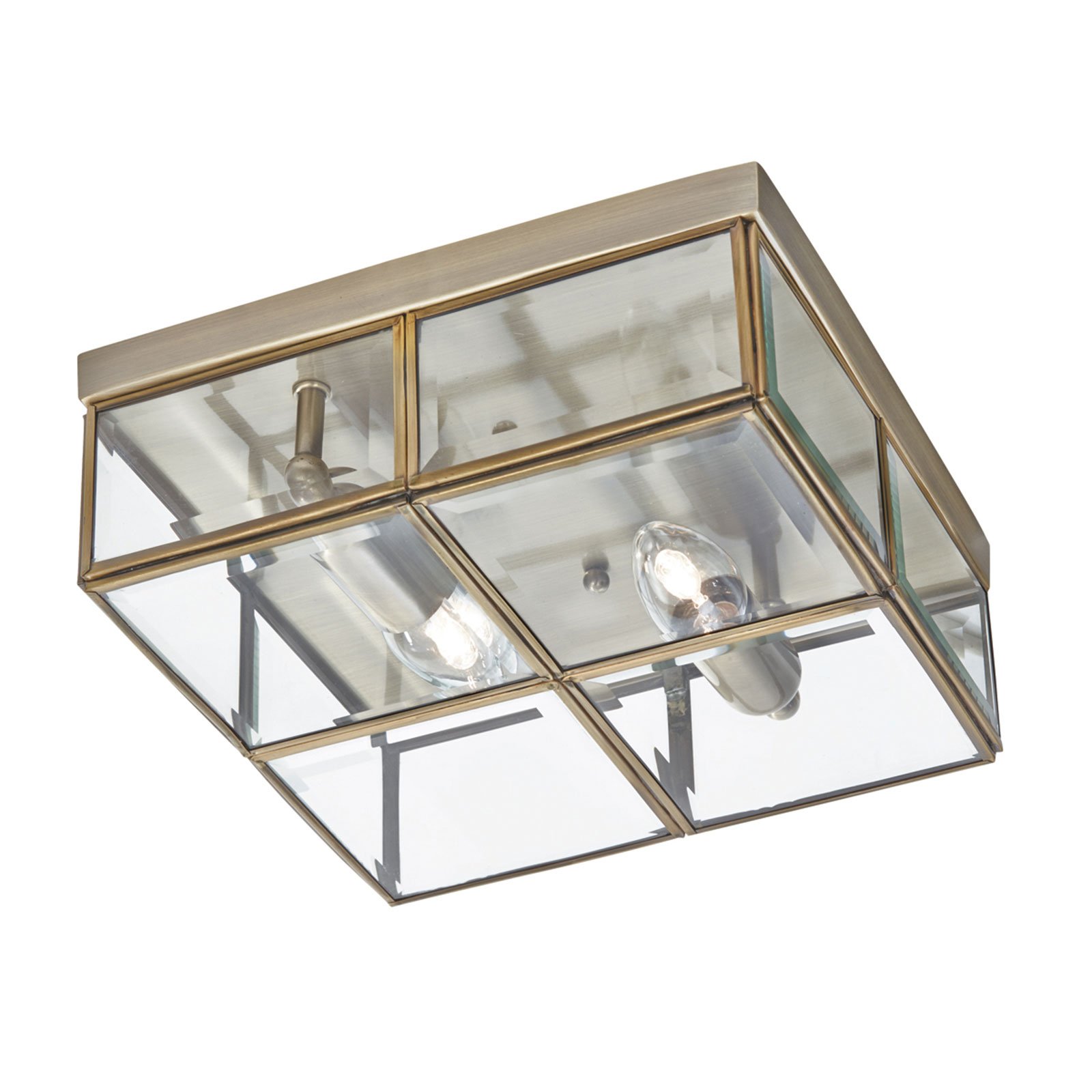 Searchlight Flush Klassik ceiling lamp, 25x25cm, antique brass, for Living / Dining Room, metal, glass, E14, 40 W, energy efficiency: A++, L: 25 cm, W: 25 cm, H: 10 cm