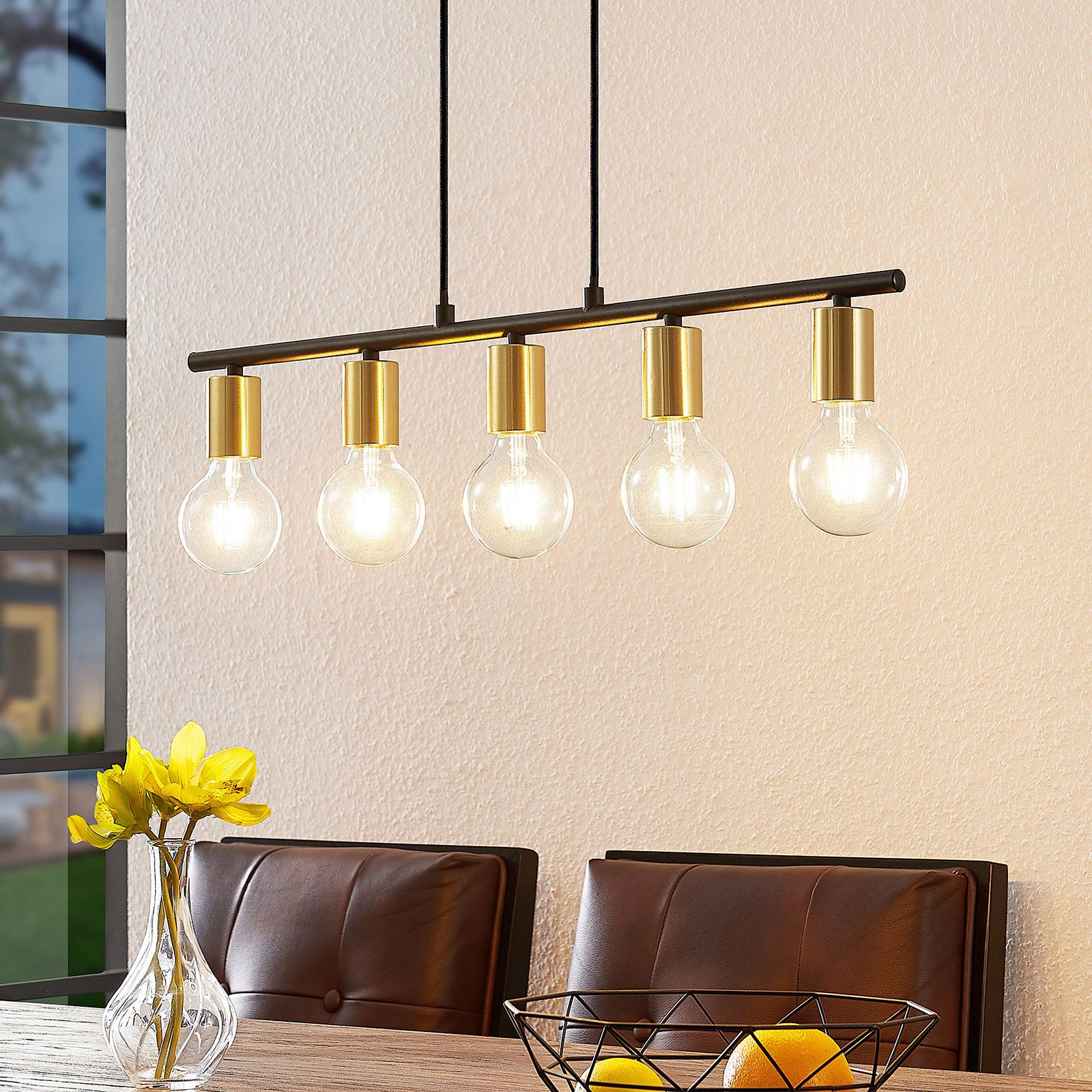 Lindby Peppina lampă suspendată sufragerie 5 bec - Camera de zi / sufragerie - Vintage - negru mat alamă mată - Metal