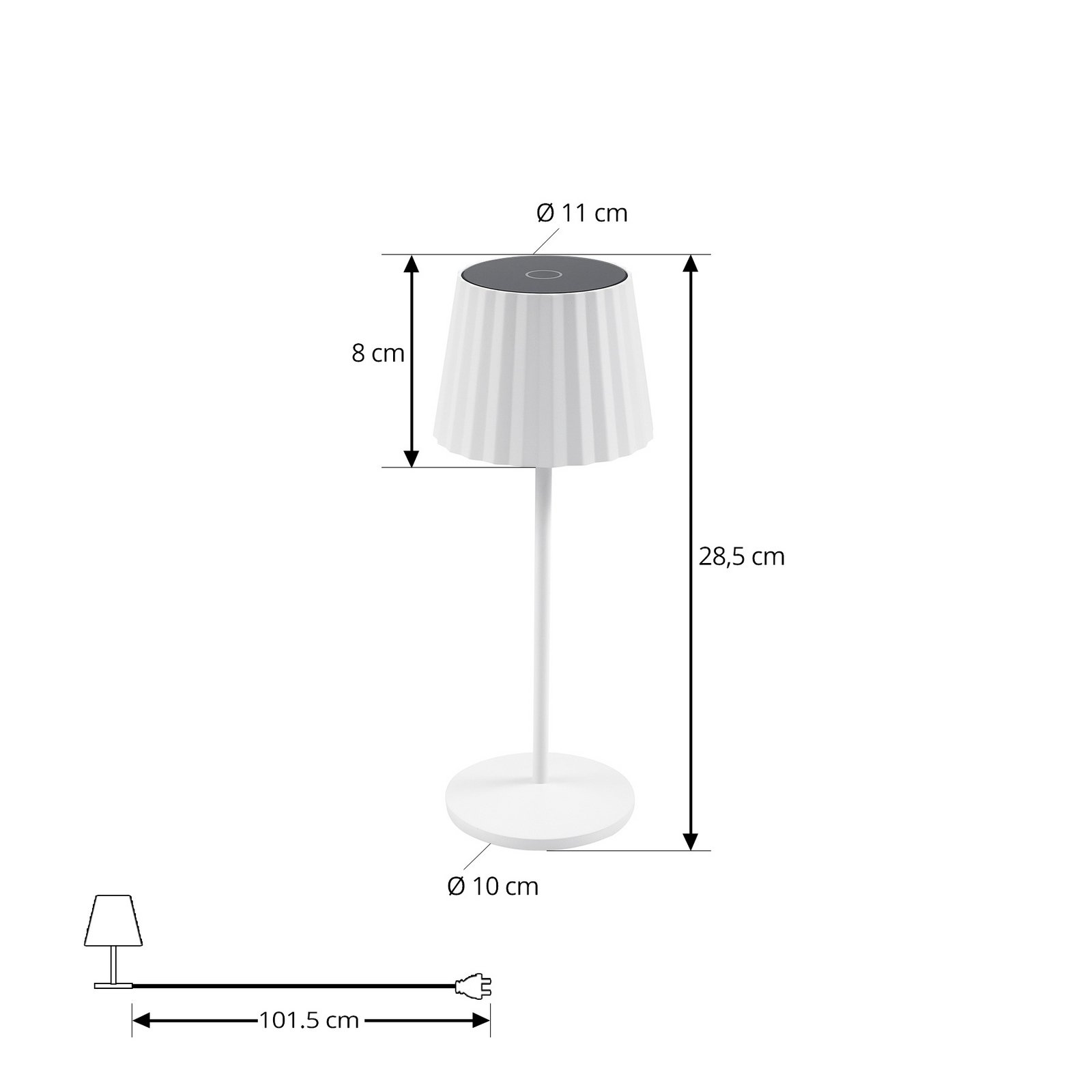 Esali LED-akkukäyttöinen pöytävalaisin, 29 cm, uurrettu, valkoinen - Lindby