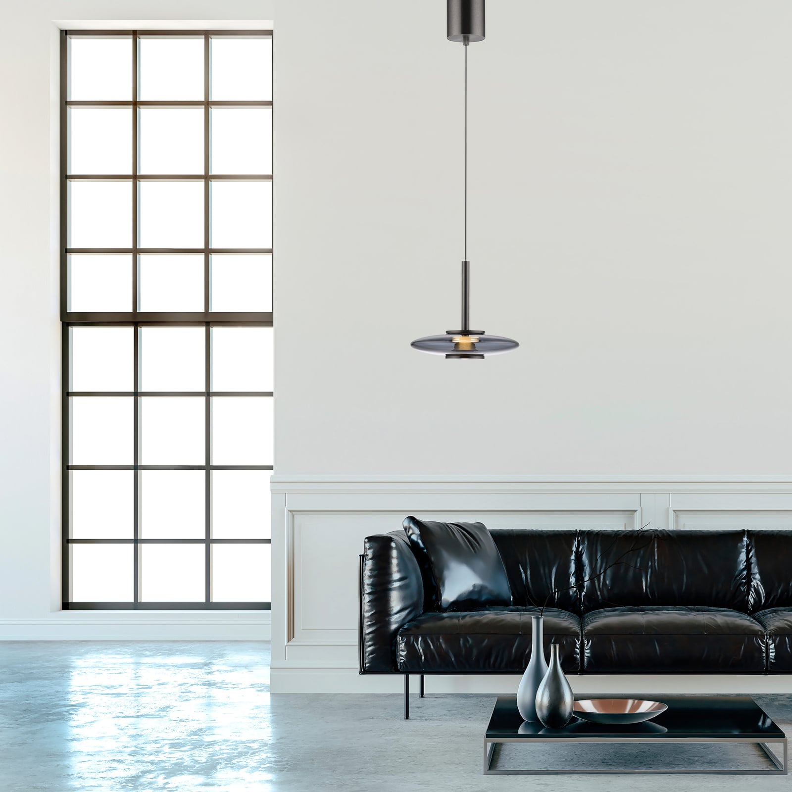 Suspension LED Vitrum, grise, verre/aluminium, Ø 22 cm - PURE