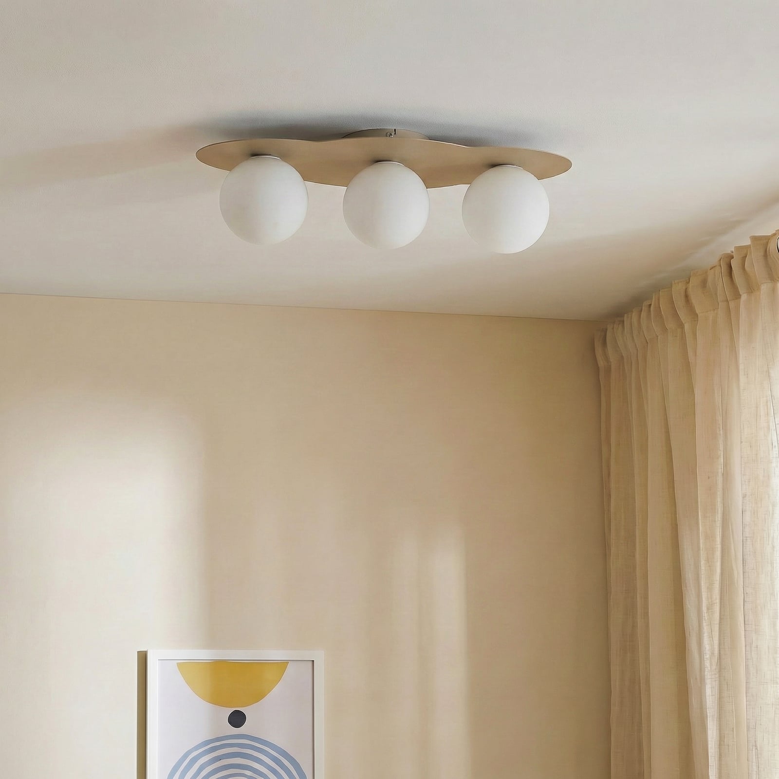 Taklampe Cloud, beige, 3 lyskilder, glass, lengde 51 cm, G9