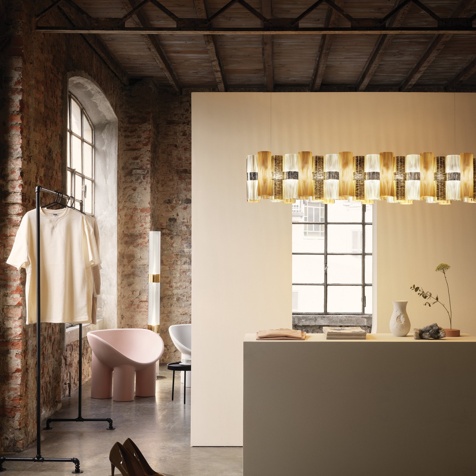 La Lollo LED-Hängelampe, goldfarben, 140 cm - Slamp