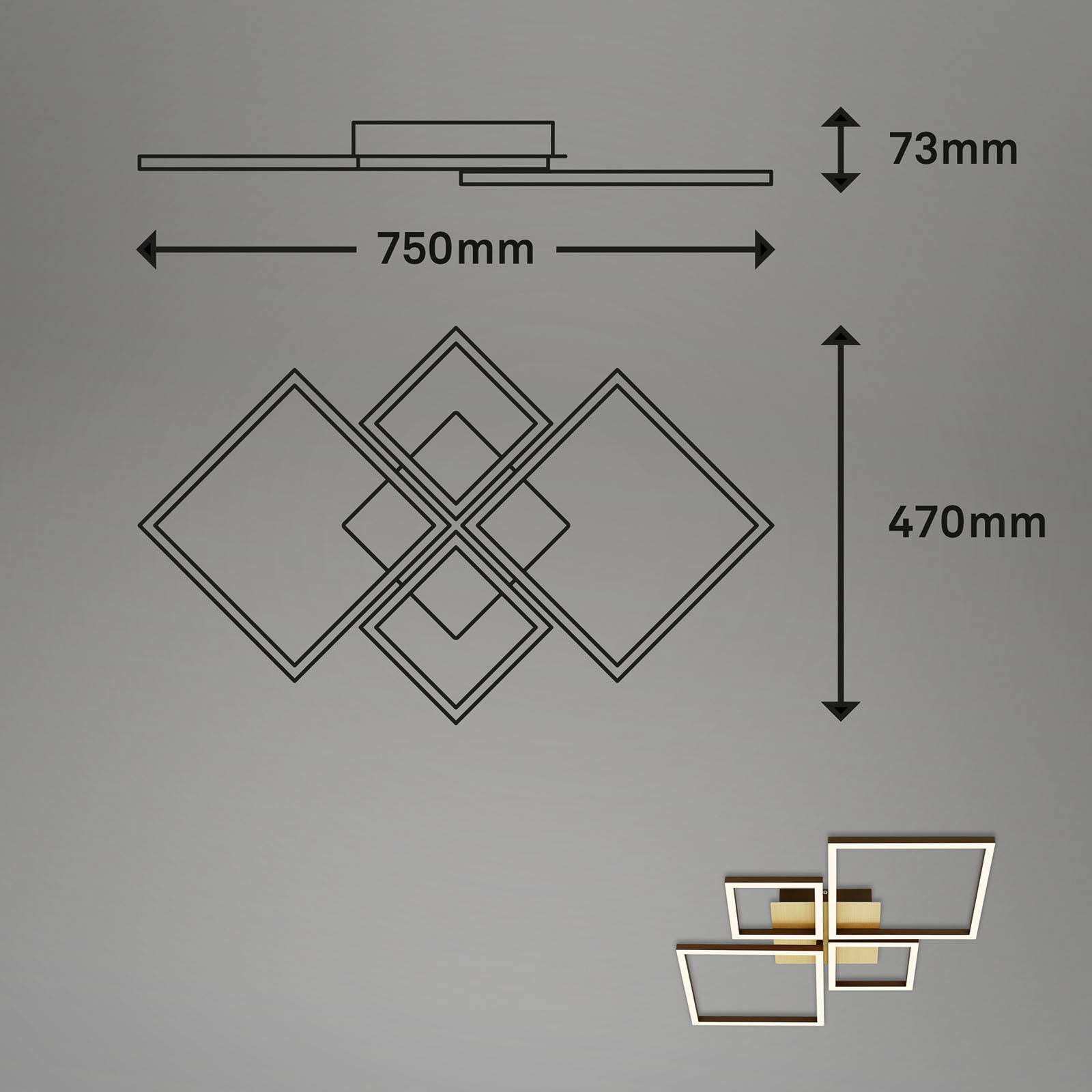 Lampa sufitowa LED Frame, złota, ściemniana, 4-punktowa