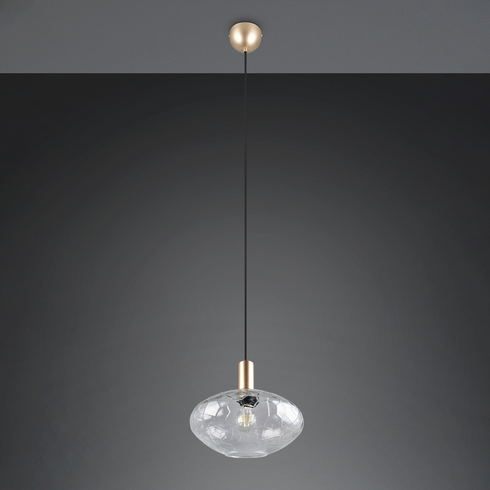 Lampă suspendată Emelie, cu 1 bec, auriu/transparent, metal, sticlă, E27 Lampă suspendată Emelie, cu 1 bec, auriu/transparent, metal, sticlă, E27