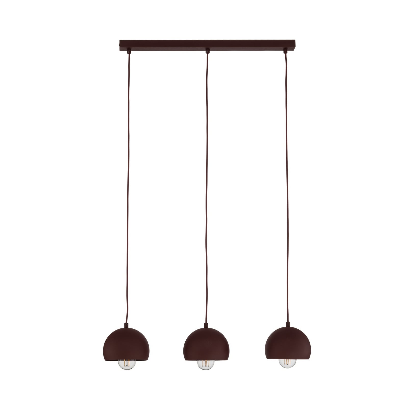 Hängelampe Sool, dunkelrot, Länge 65 cm, 3-flg., Metall, E27