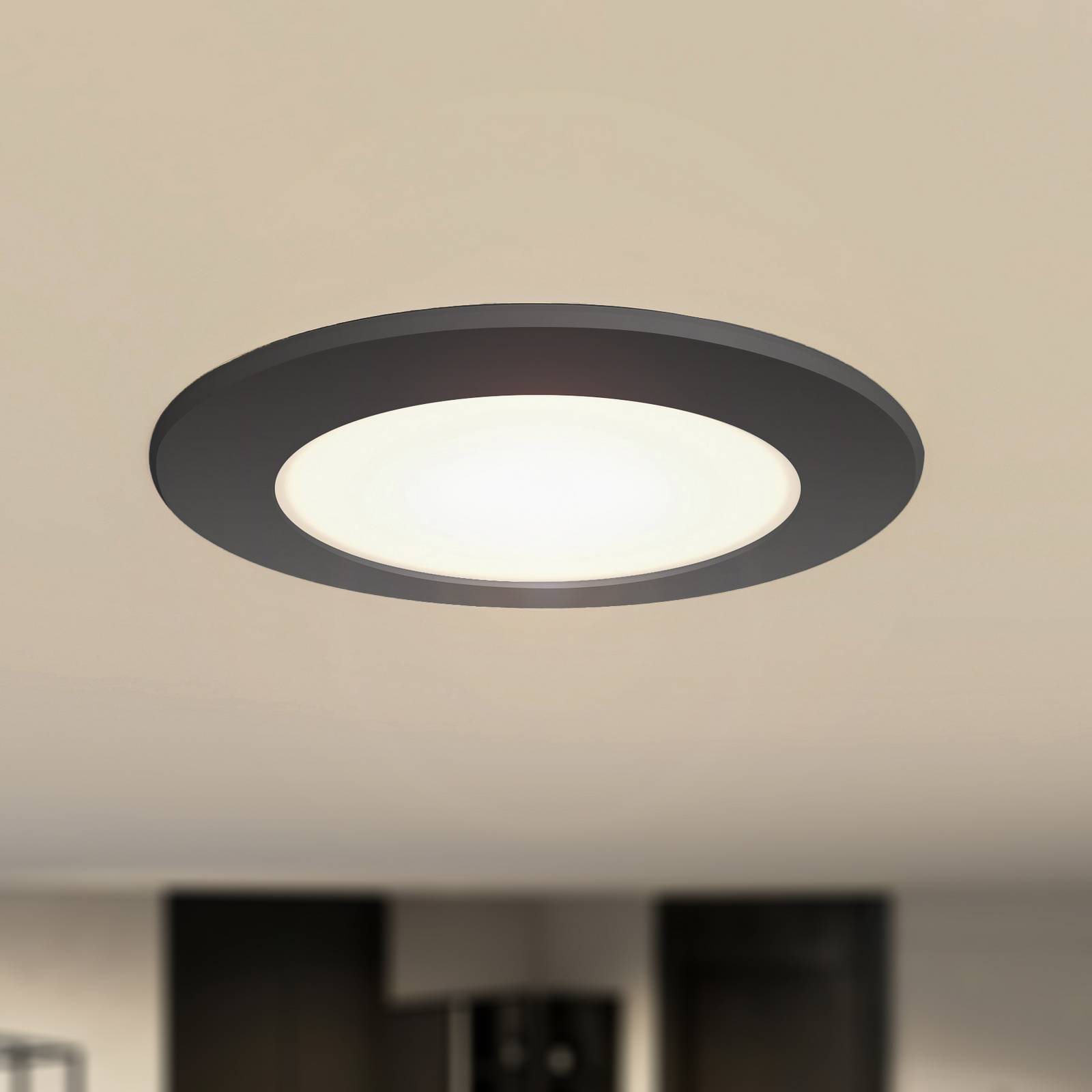 Prios LED-Einbaustrahler Rida, schwarz, Ø 12 cm, CCT, IP44 günstig online kaufen