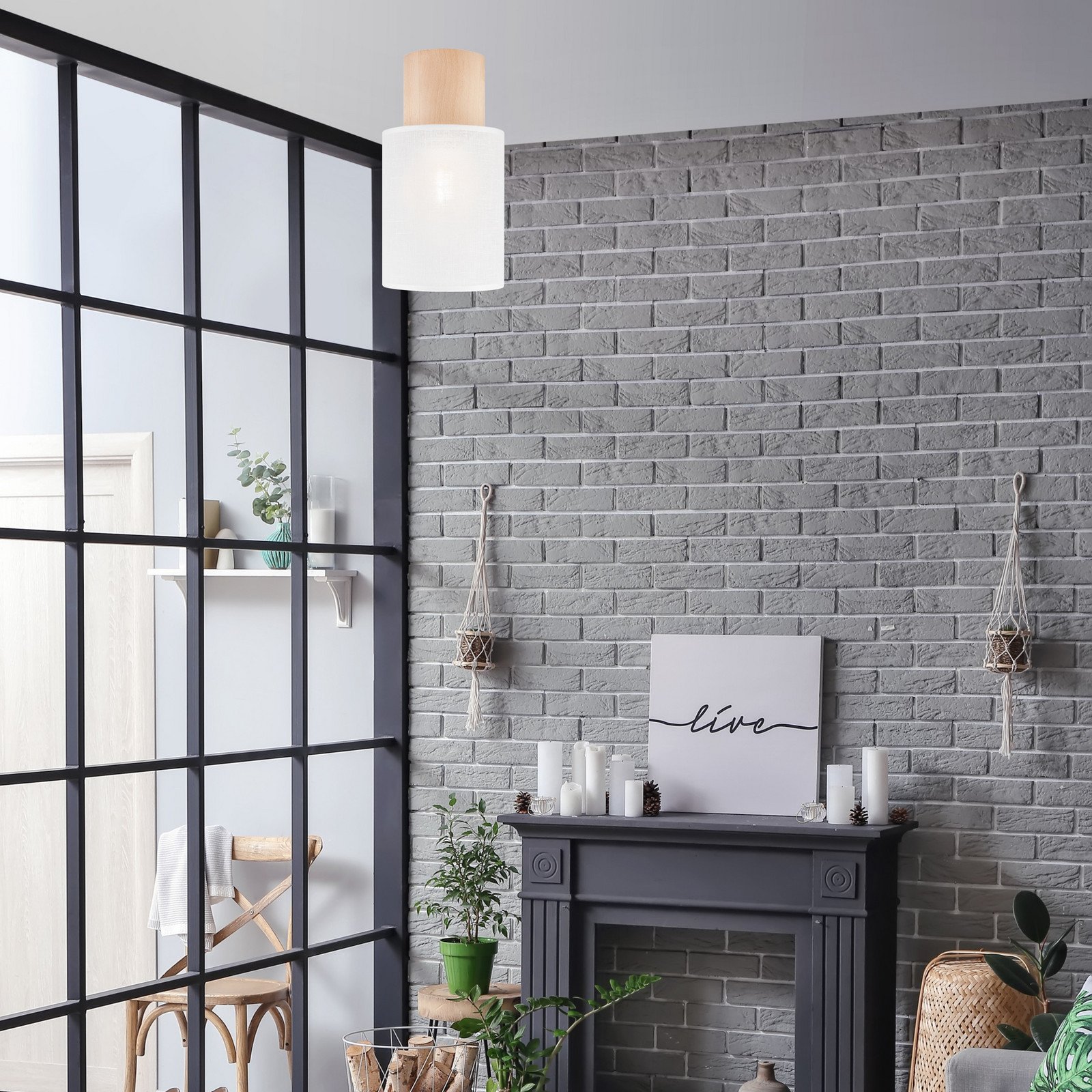 Envostar Asolita plafonieră cu abajur de material textil alb - Camera de zi / sufragerie - Scandinavă - alb lemn deschis - Țesătură / Textil