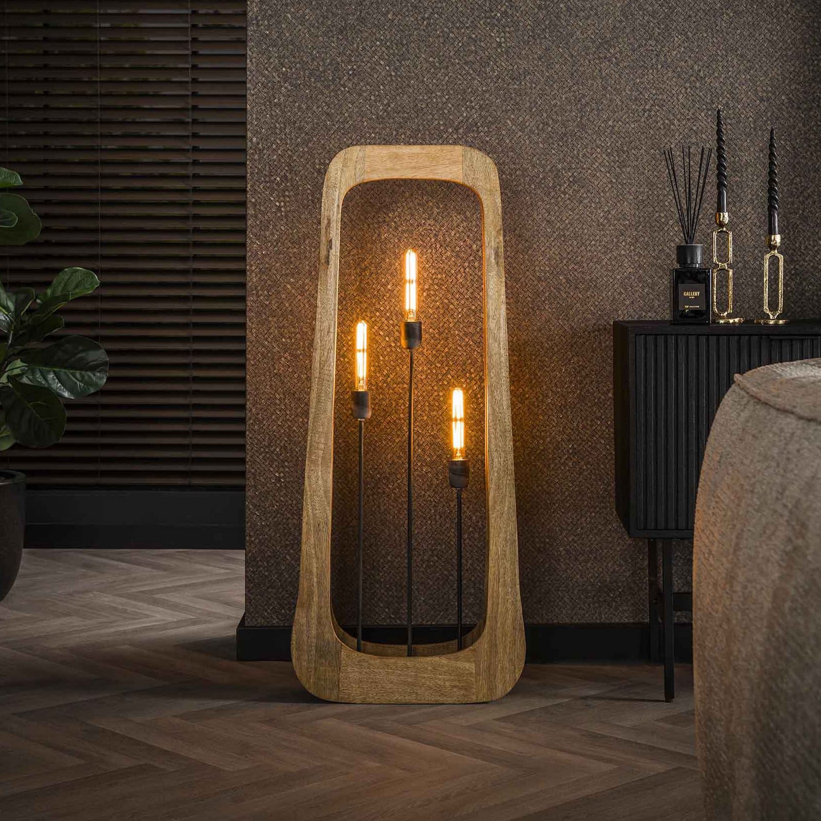 Zijlstra Woodframe lampadar 3 becuri lemn de mango natural - Camera de zi / sufragerie - modern - Lemn deschis