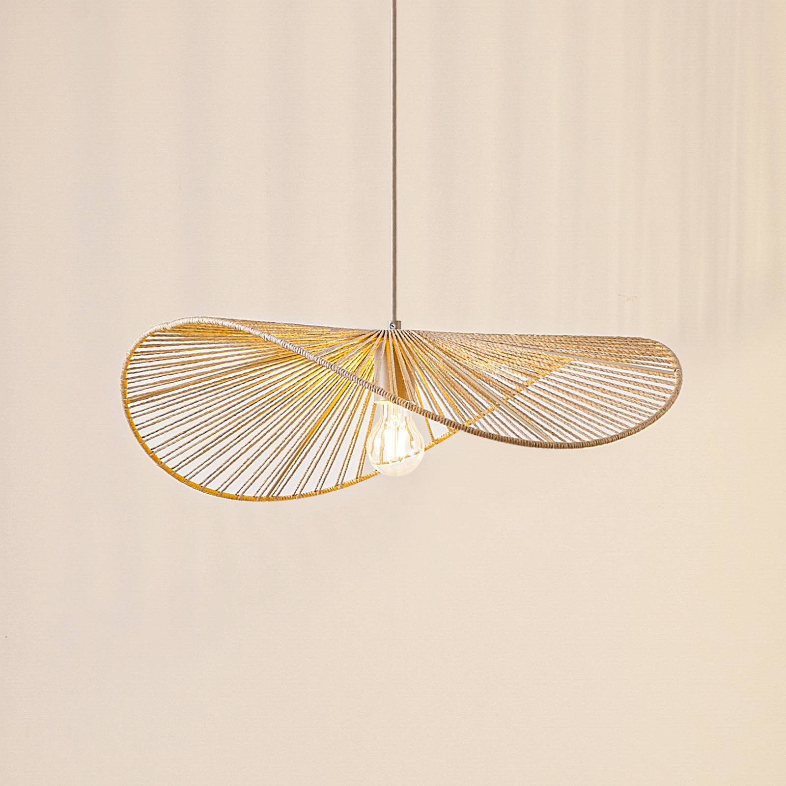 Żyrandol Lindby Valdorin, beżowy, papier, długość 75 cm