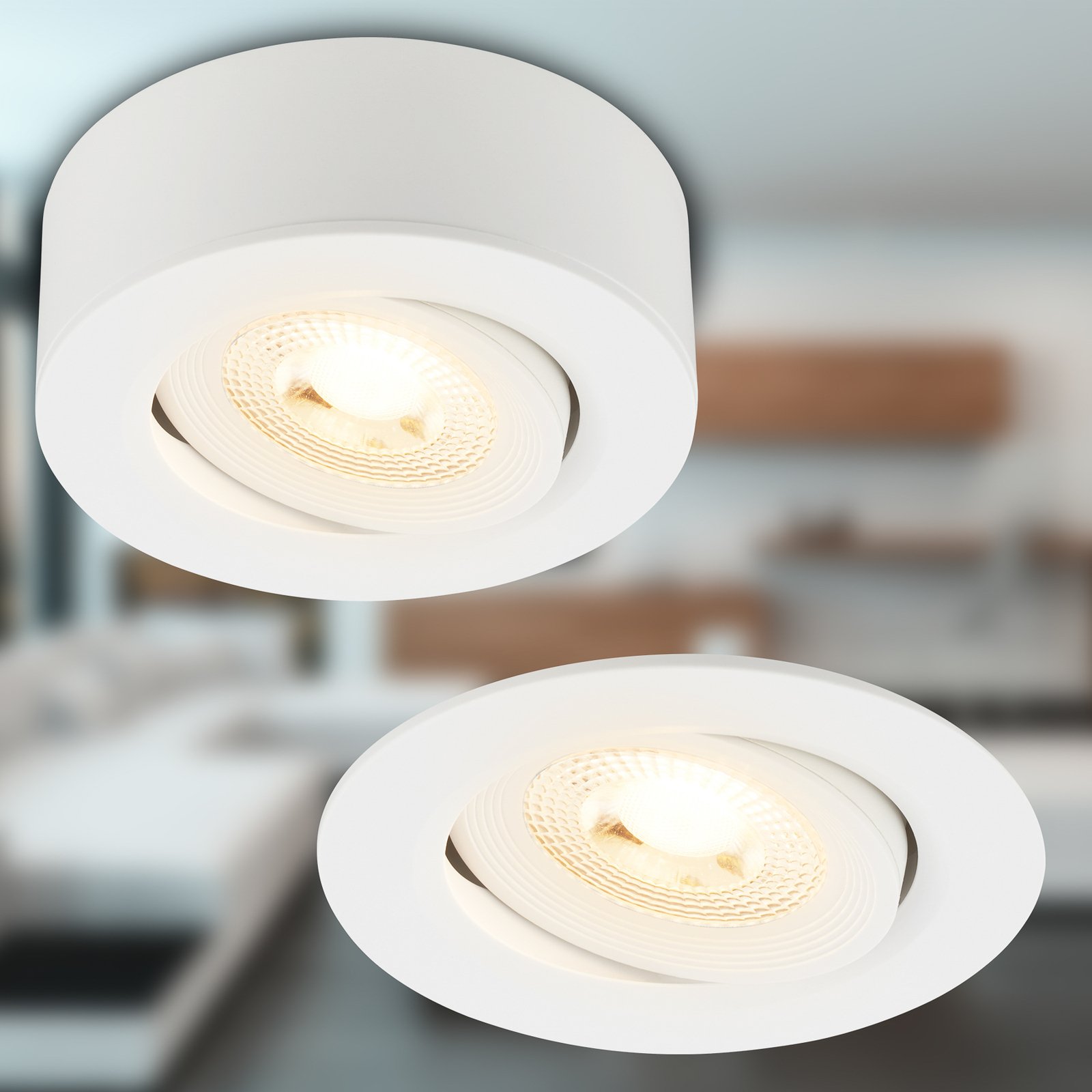 Luminaire encastrable LED Desi, blanc, Ø9cm, marche/arrêt, 3.000 K