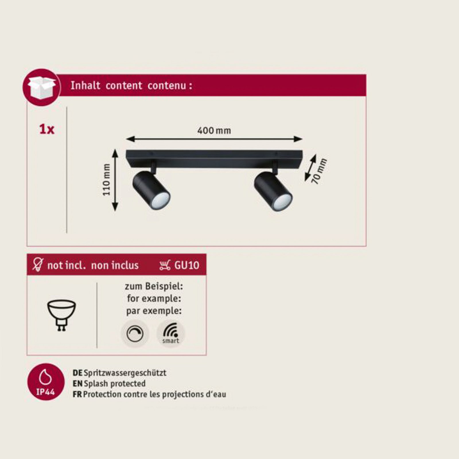 Zyli 2 Ceiling Light IP44 dimmable Matt Black - Paulmann