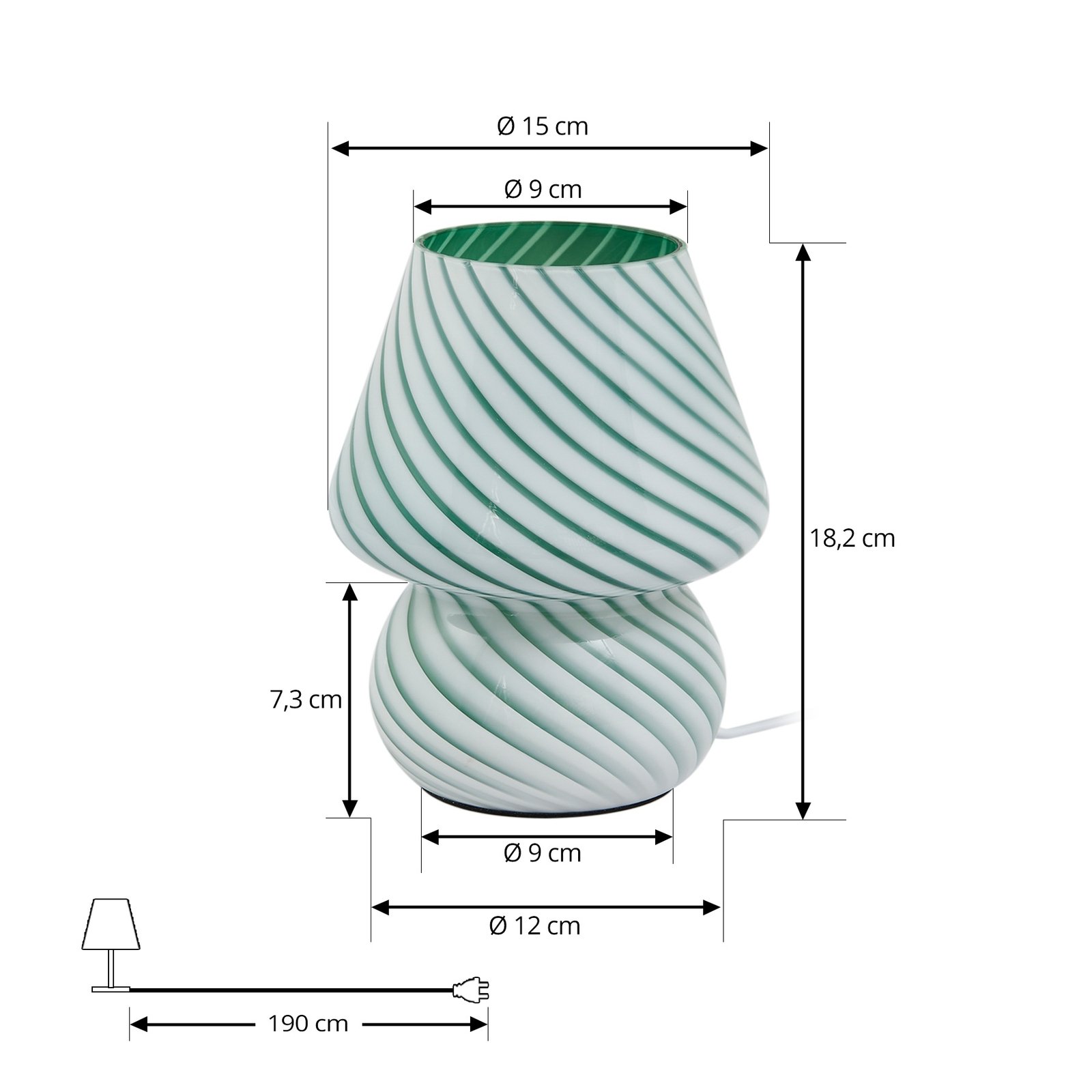 Lindby Andriana bordlampe, grøn/hvid, glas, Ø 15 cm