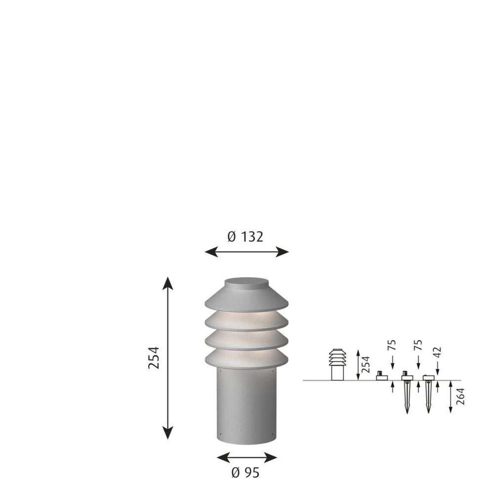 Bysted Garden LED Zahradní Lampa Short 2700K s Spike + Connector Alu - Louis Pou