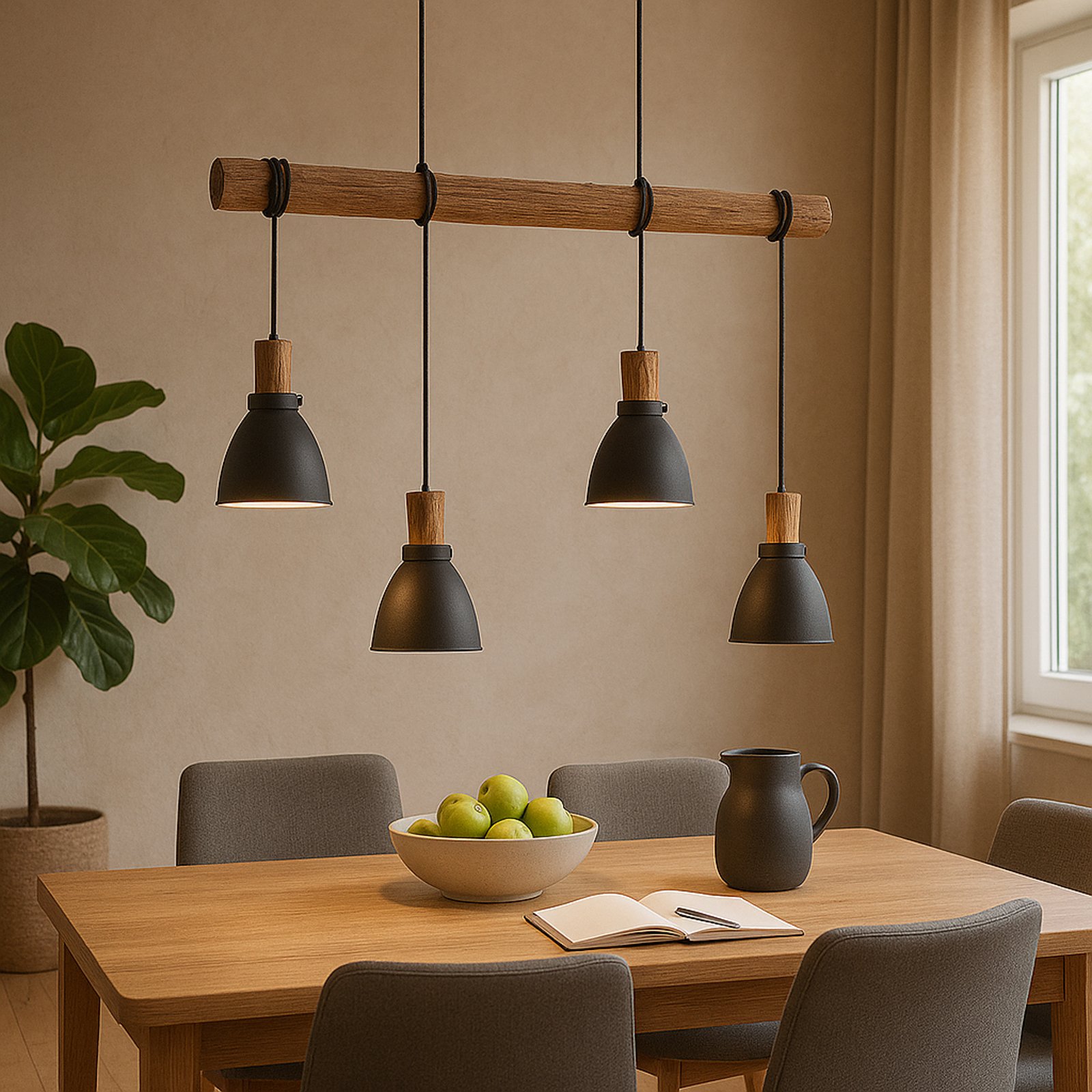 Trebale 4 Pendel Black/Wood - Lindby