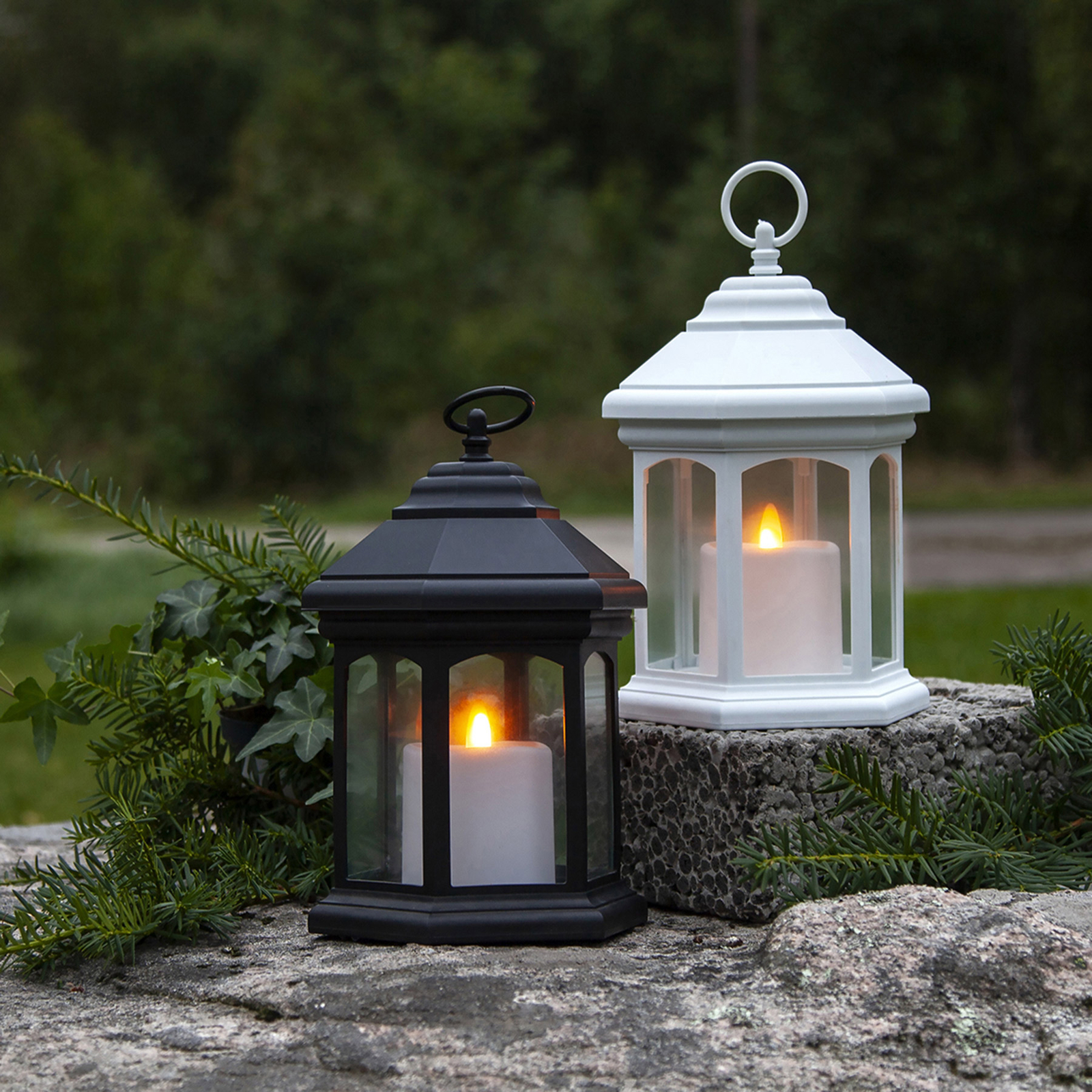 LED stolní lampa Linta ve tvaru lucerny, černá