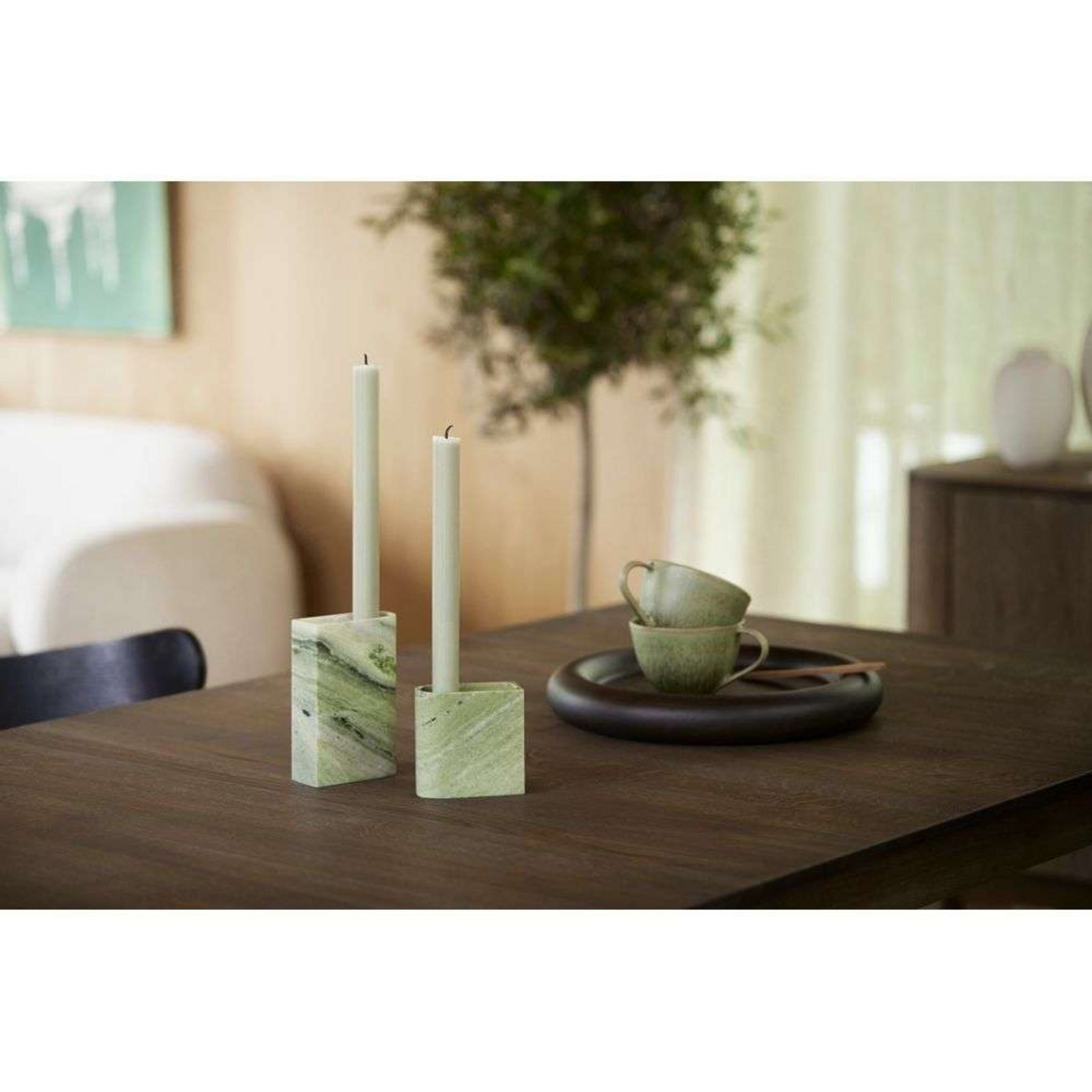 Monolith Candle Holder Low Mixed Green Marble - Northern