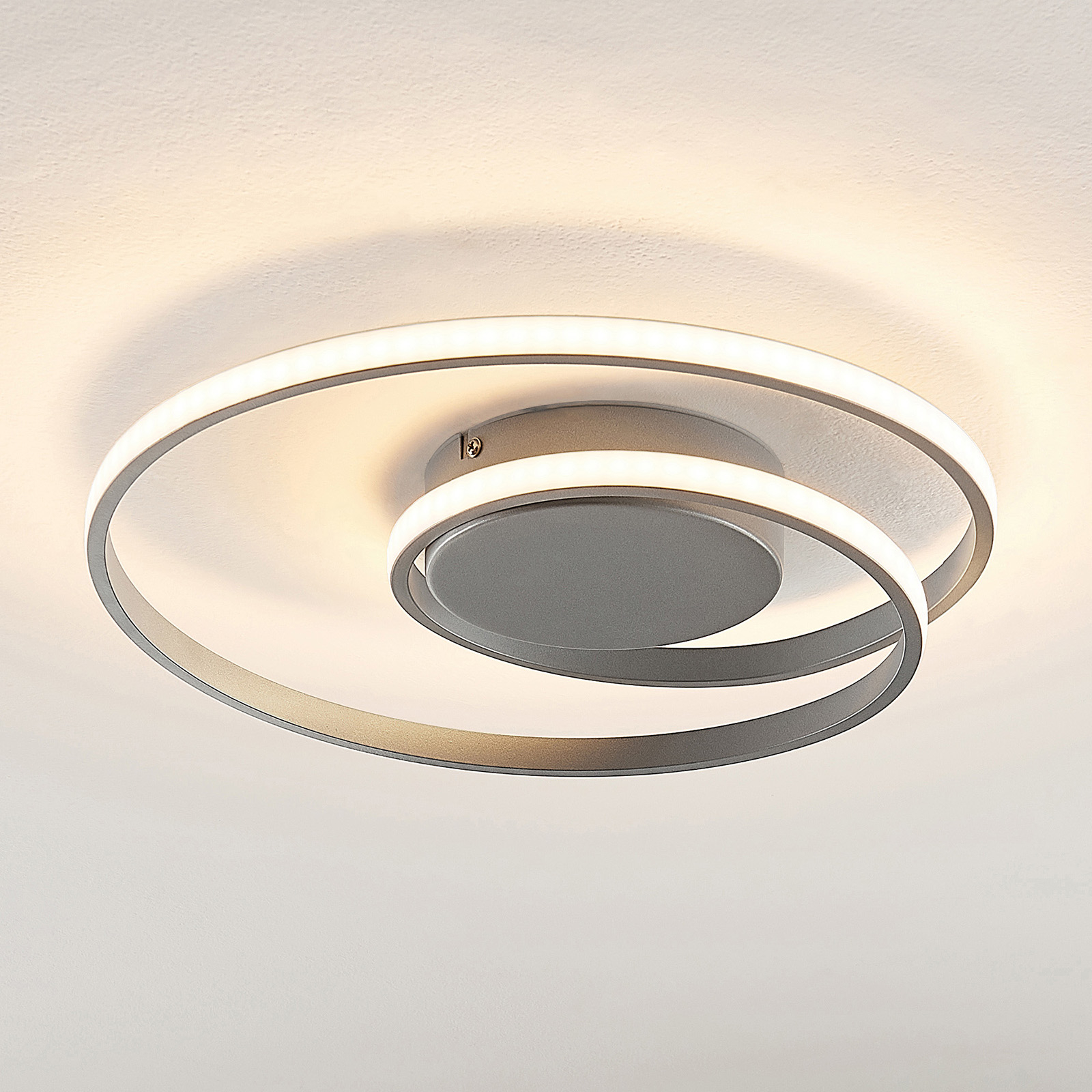 Lindby Kyron LED plafondlamp, zilver titaankleurig