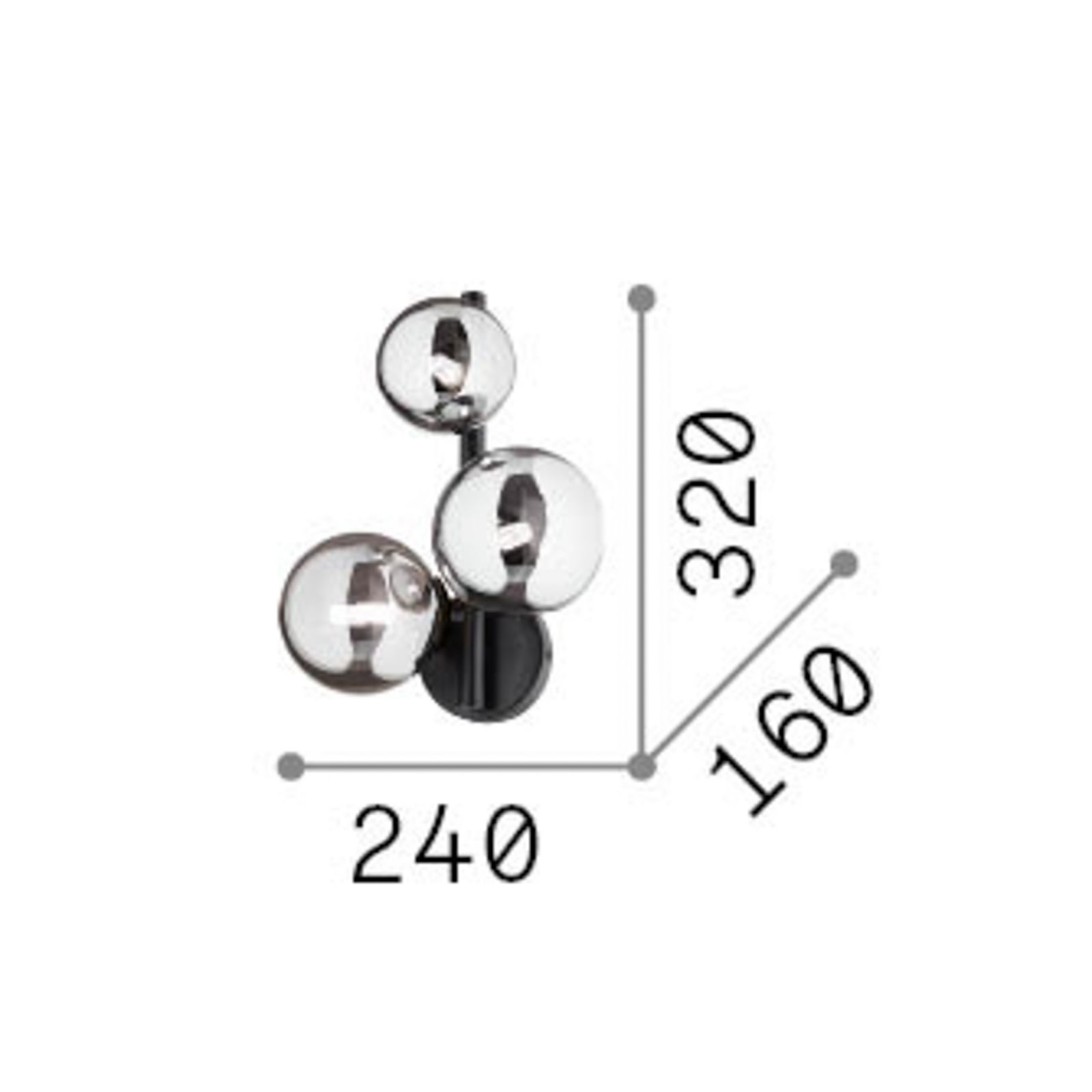 IDEAL LUX stenska svetilka Perlage, medenina/jantar, 3-žarilna IDEAL LUX stenska svetilka Perlage, medenina/jantar, 3-žarilna
