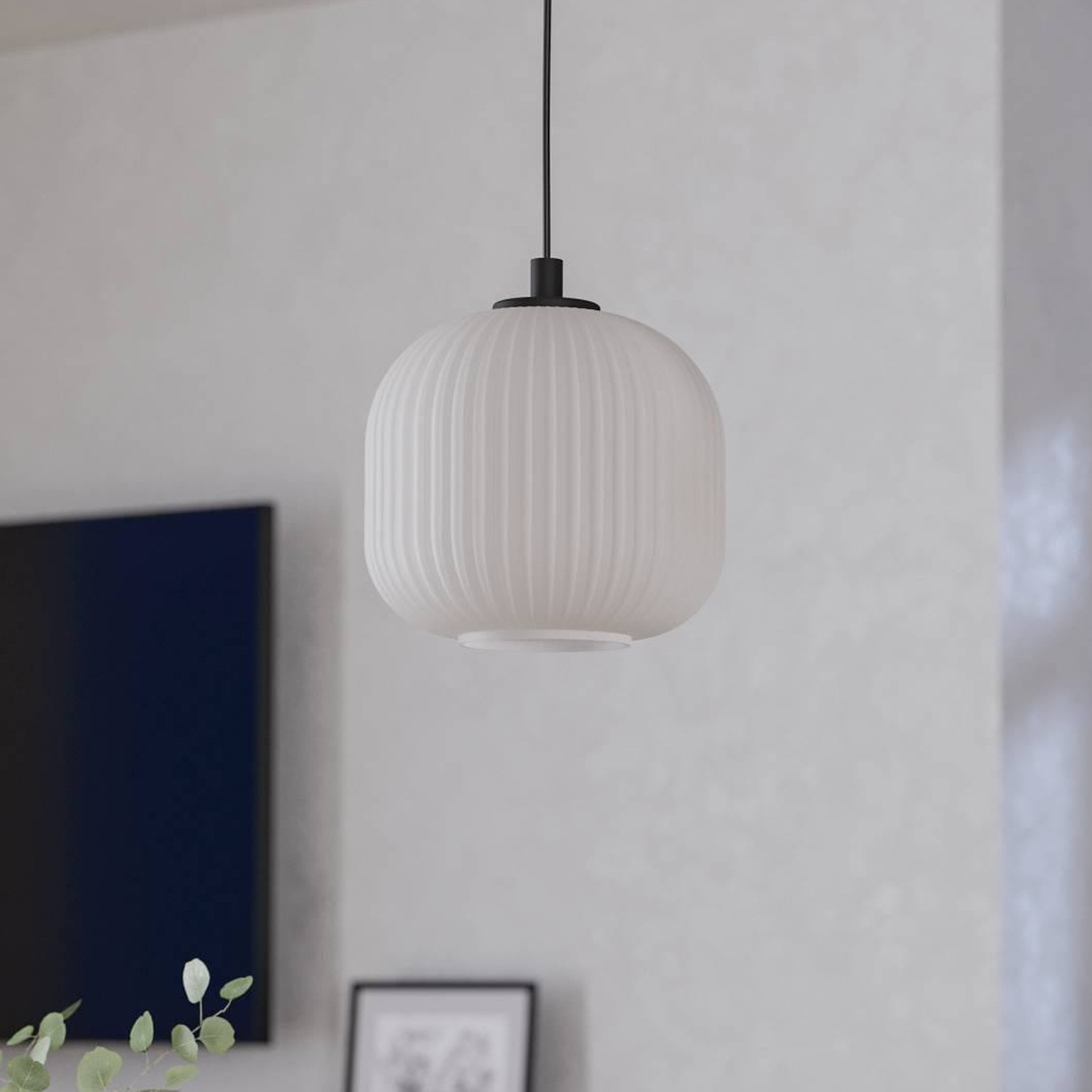 Hanglamp Mantunalle, Ø 20 cm, zwart/wit, glas