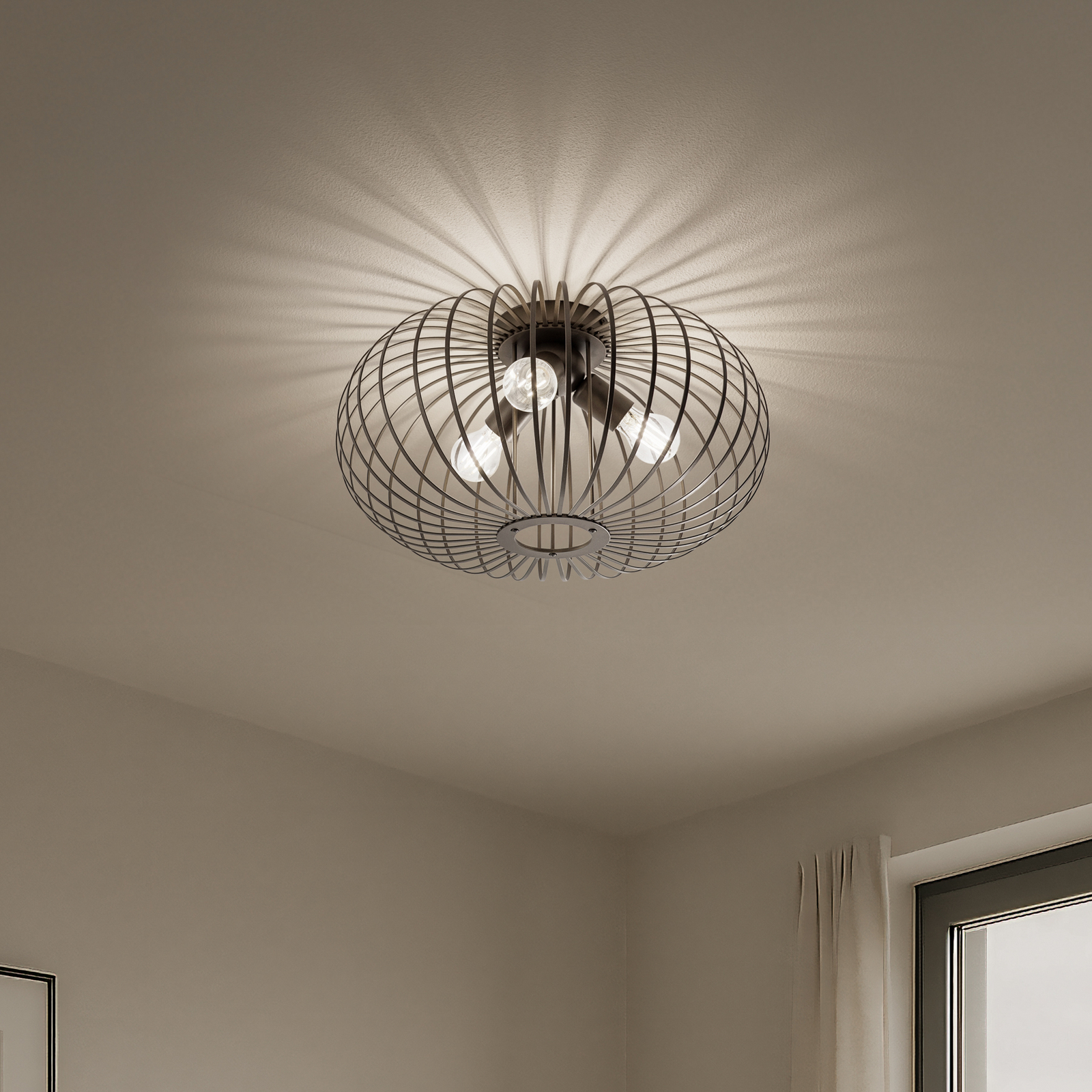 Loftlampe Globe, kaffe, Ø 51 cm, metal, 3 lyskilder, E27