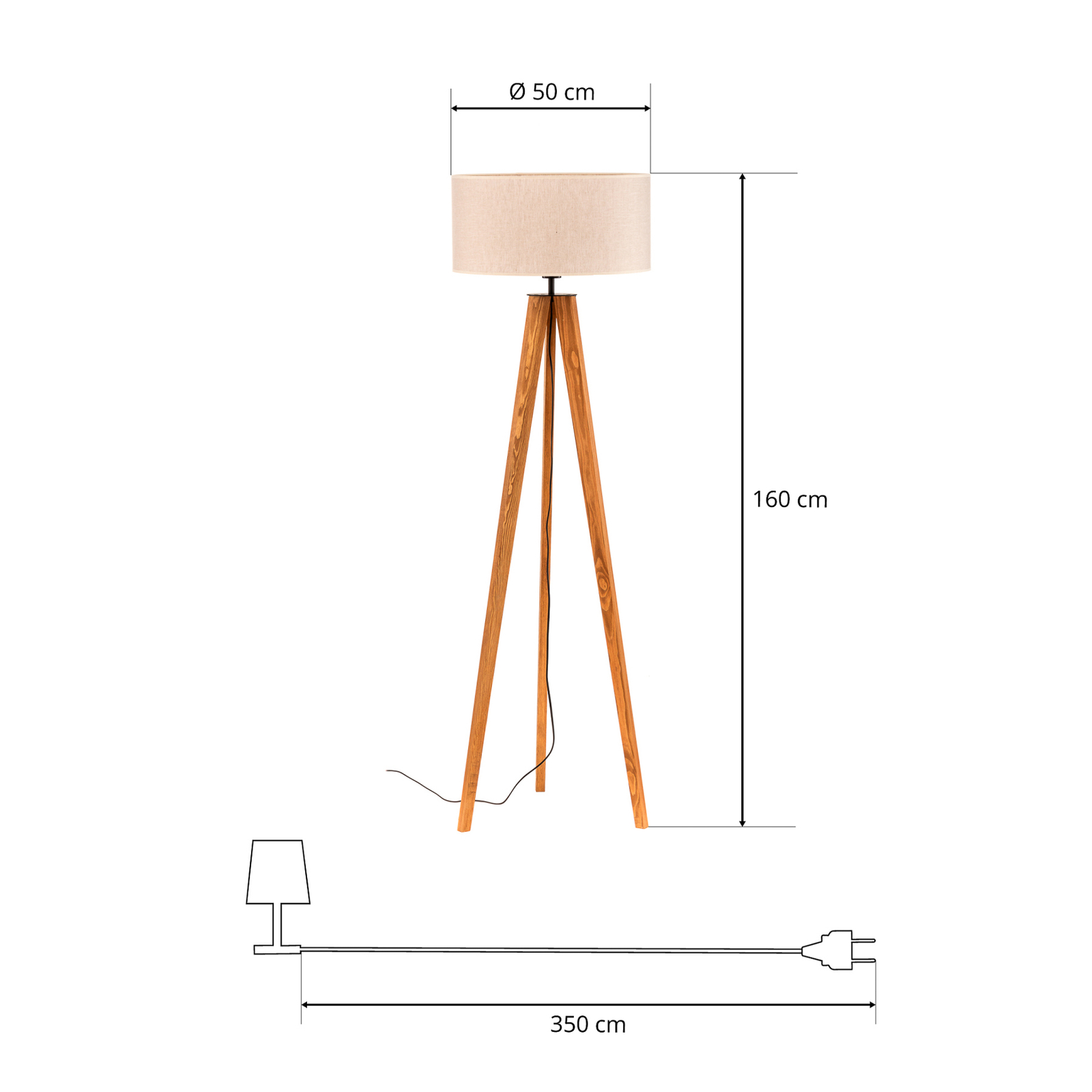 Stojací lampa Maira, třínožka, borovice, béžová