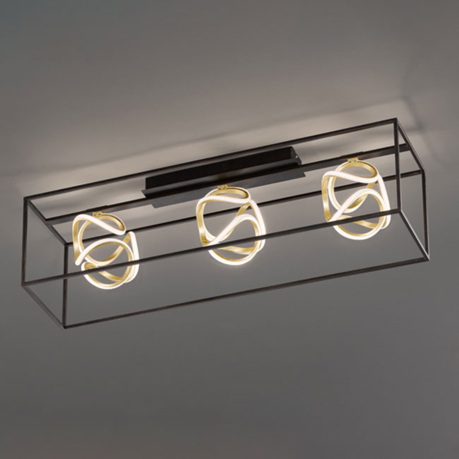Fischer & Honsel Gesa LED ceiling light with metal cage, for Living / Dining Room, metal, 47 W, energy efficiency: A+, L: 108 cm, W: 26 cm, H: 31 cm